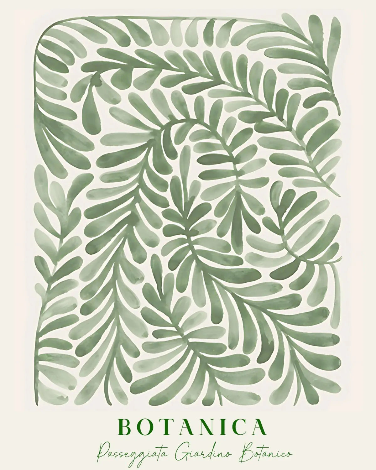 oversized botanical watercolour poster with green leaves