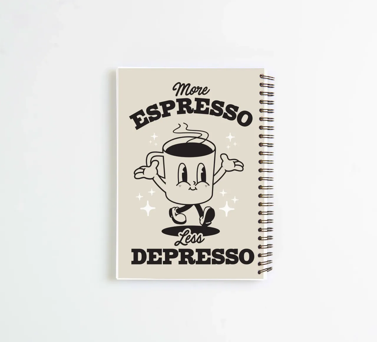 More Espresso Less Depresso spiral notebook by Lolly & Roobs