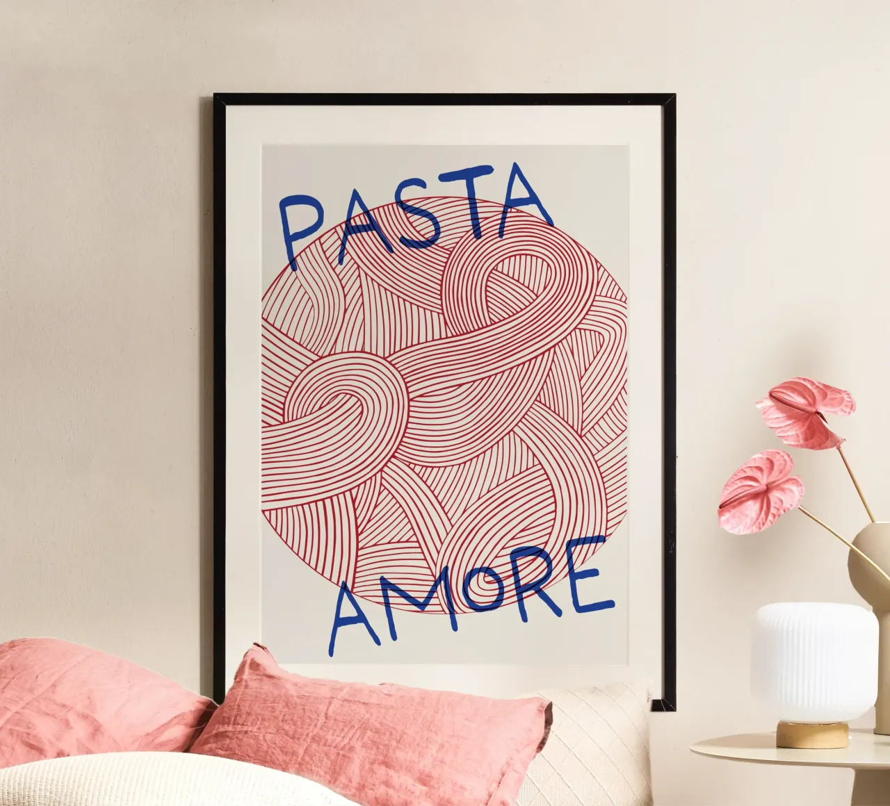 Pasta Amore poster con telaio in plastica da Lolly & Roobs