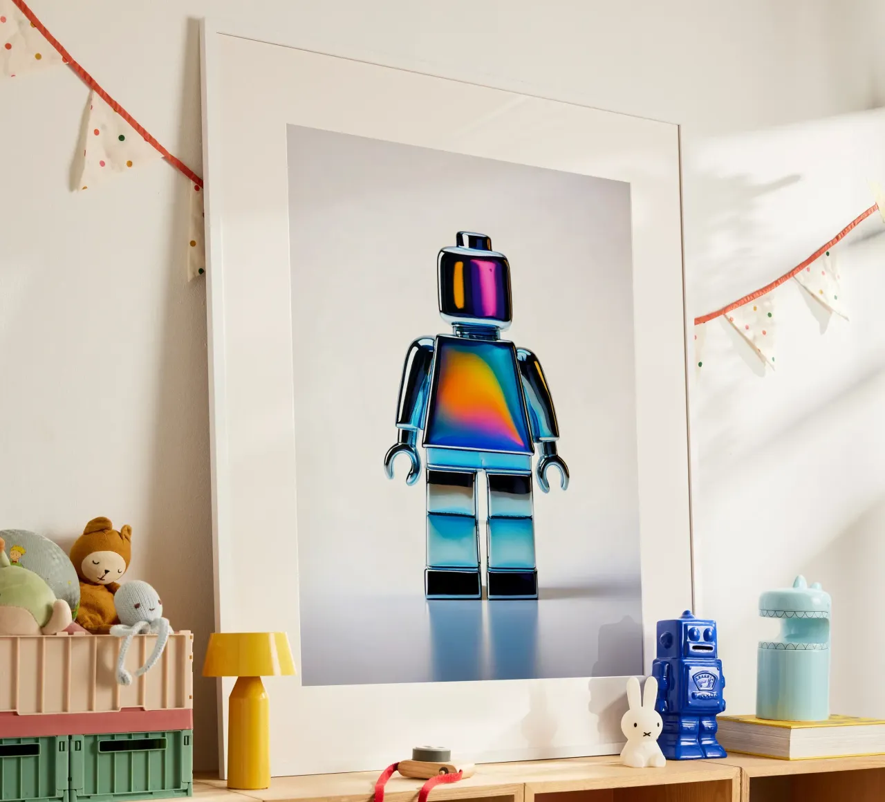 Figura cromata ispirata all'uomo Lego - Bujaboom poster con telaio in plastica da bujaboom