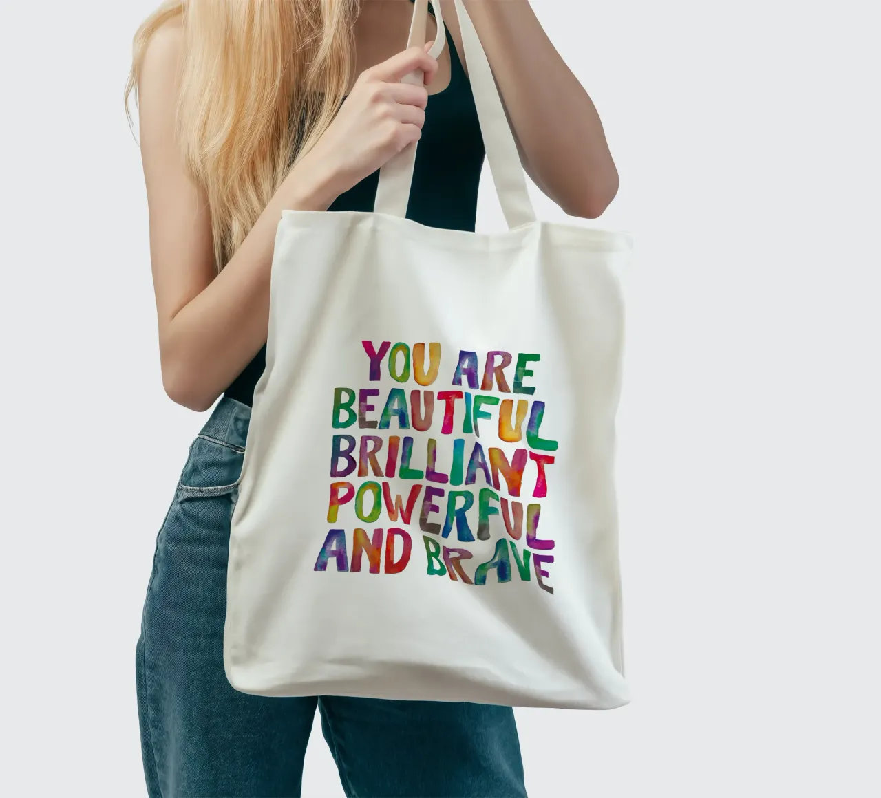 You Are Beautiful Brilliant Powerful And Brave Rainbow Type tote bag by THE MOTIVATED TYPE