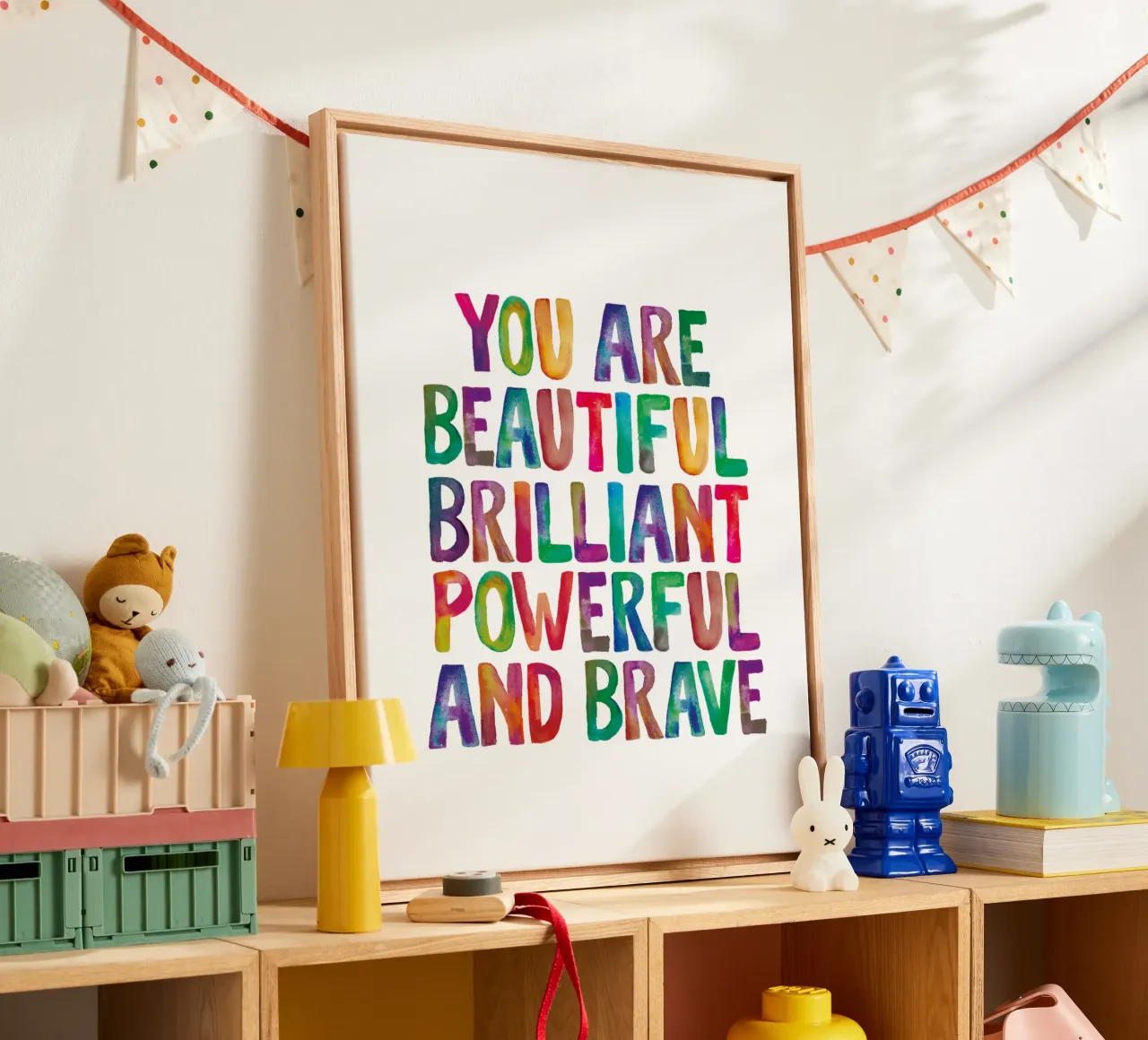 Je bent mooi briljant krachtig en dapper Rainbow Type canvas met Baklijst van THE MOTIVATED TYPE