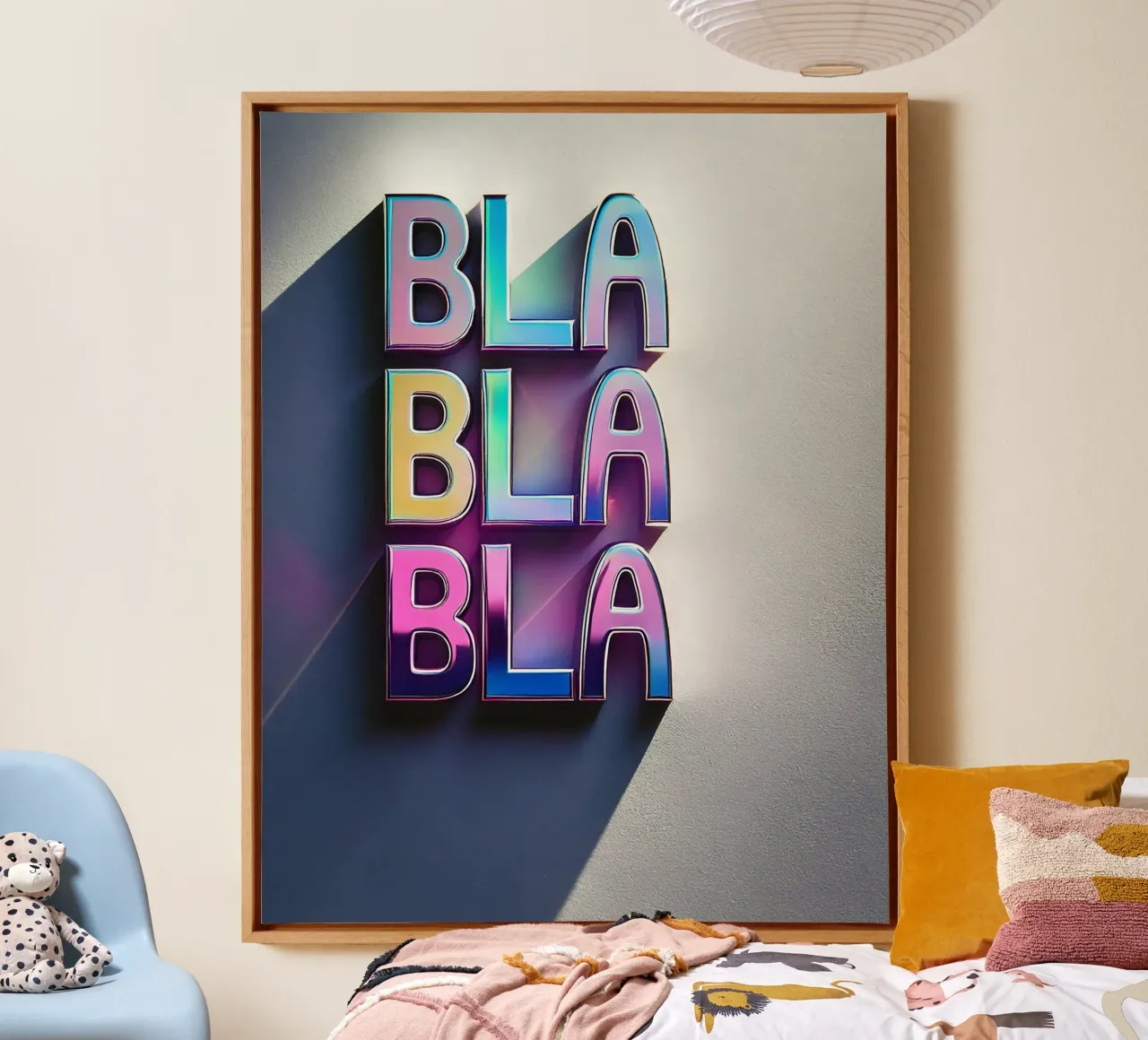 BLA BLA BLA Frase dattiloscritta in grassetto colorato - Bujaboom tela con Cornice a cassetta da bujaboom