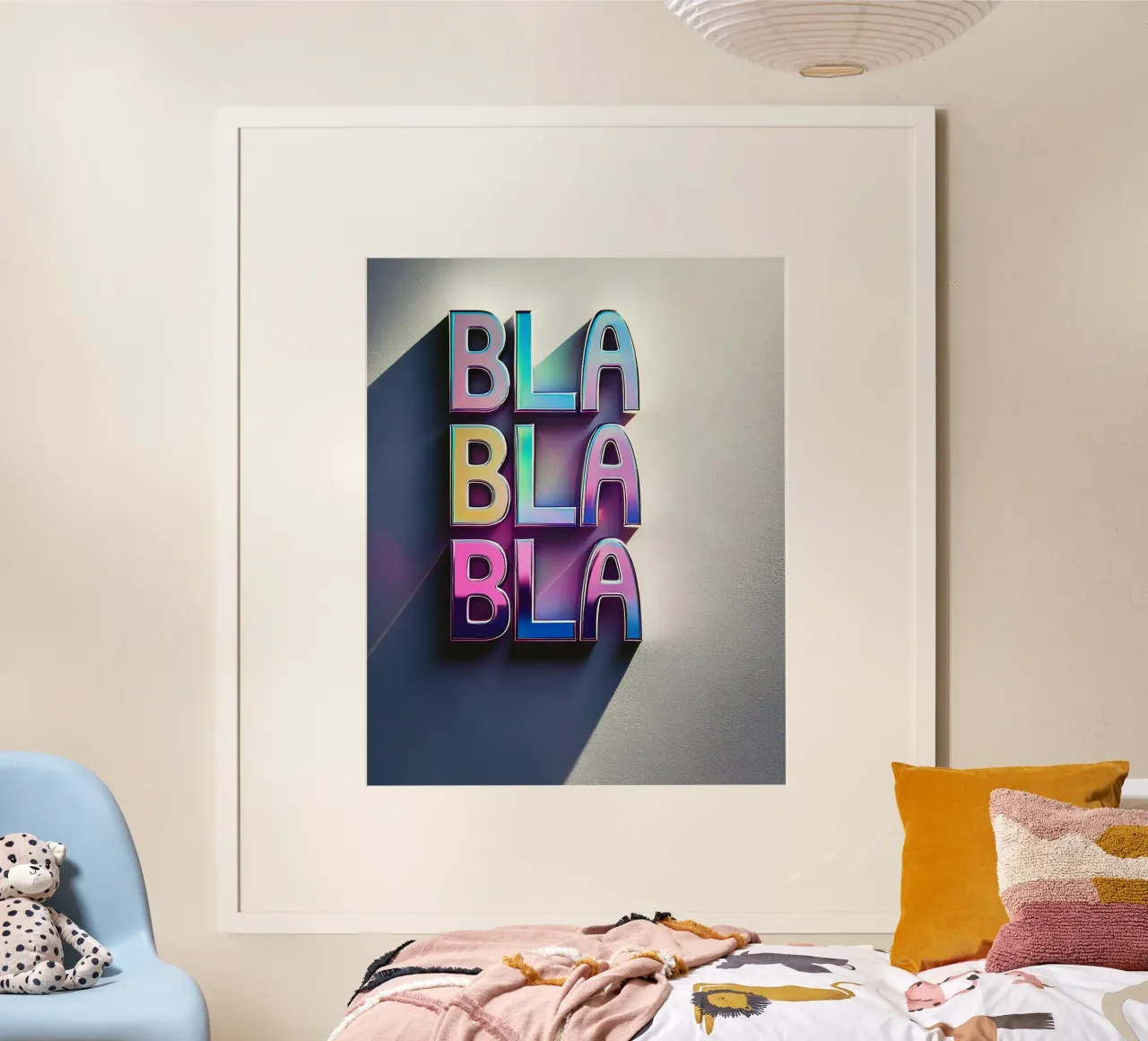 BLA BLA BLA Phrase Typo fett farbig - Bujaboom Poster mit Holzrahmen von bujaboom