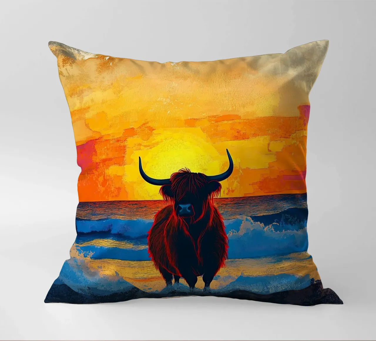 Mucca delle Highlands cuscino da Nikis Art Studio