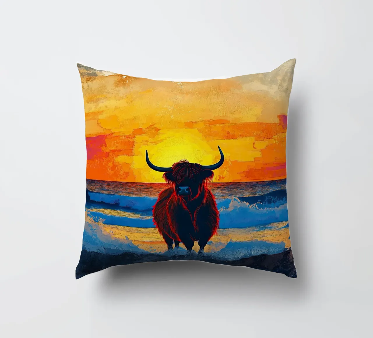 Mucca delle Highlands cuscino da Nikis Art Studio