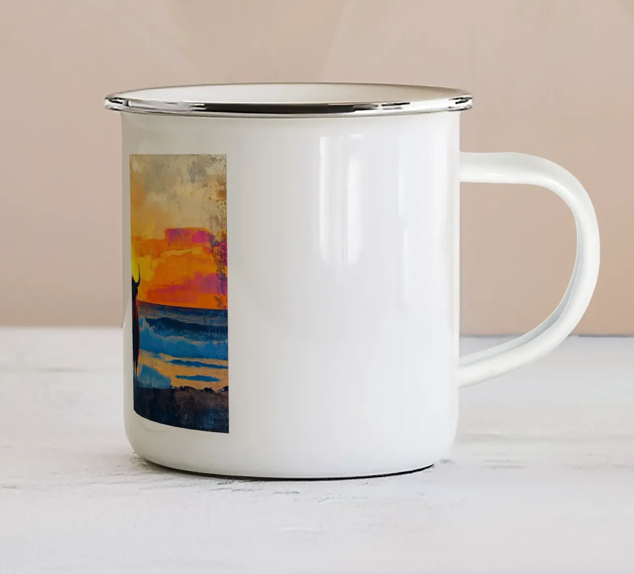 Mucca delle Highlands tazza in smalto da Nikis Art Studio