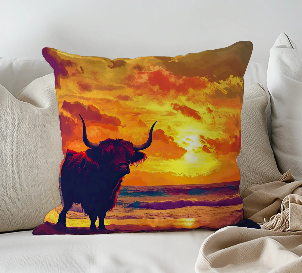 Mucca delle Highlands cuscino da Nikis Art Studio