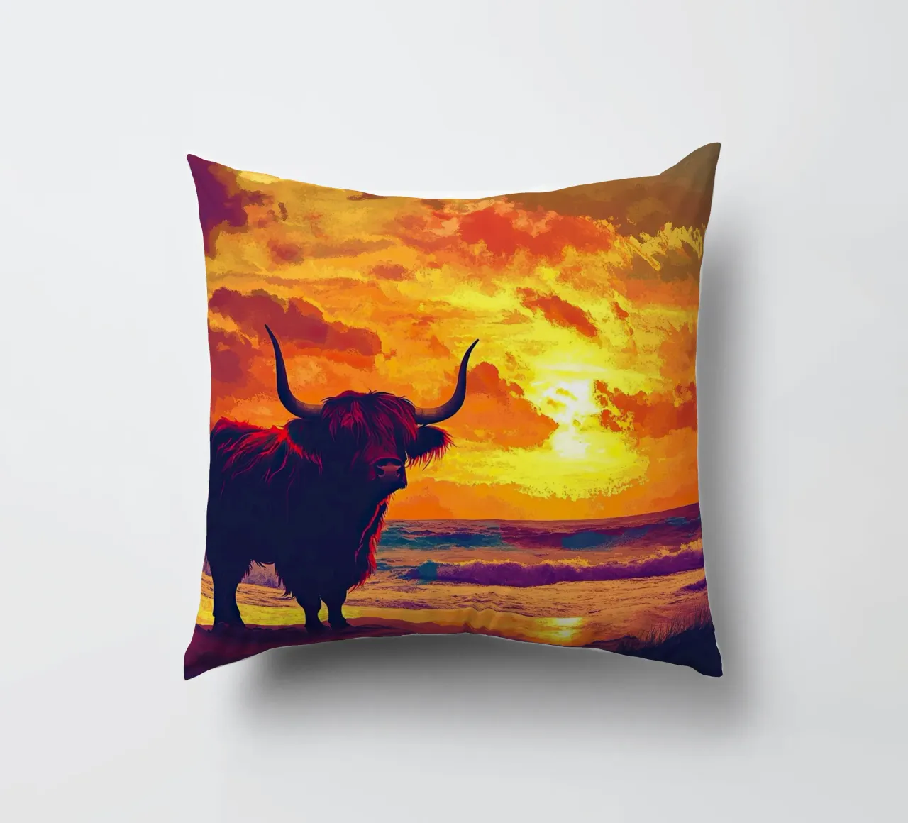 Mucca delle Highlands cuscino da Nikis Art Studio