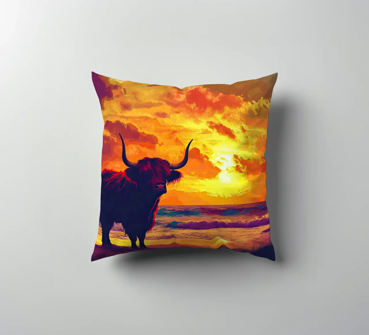 Mucca delle Highlands cuscino da Nikis Art Studio