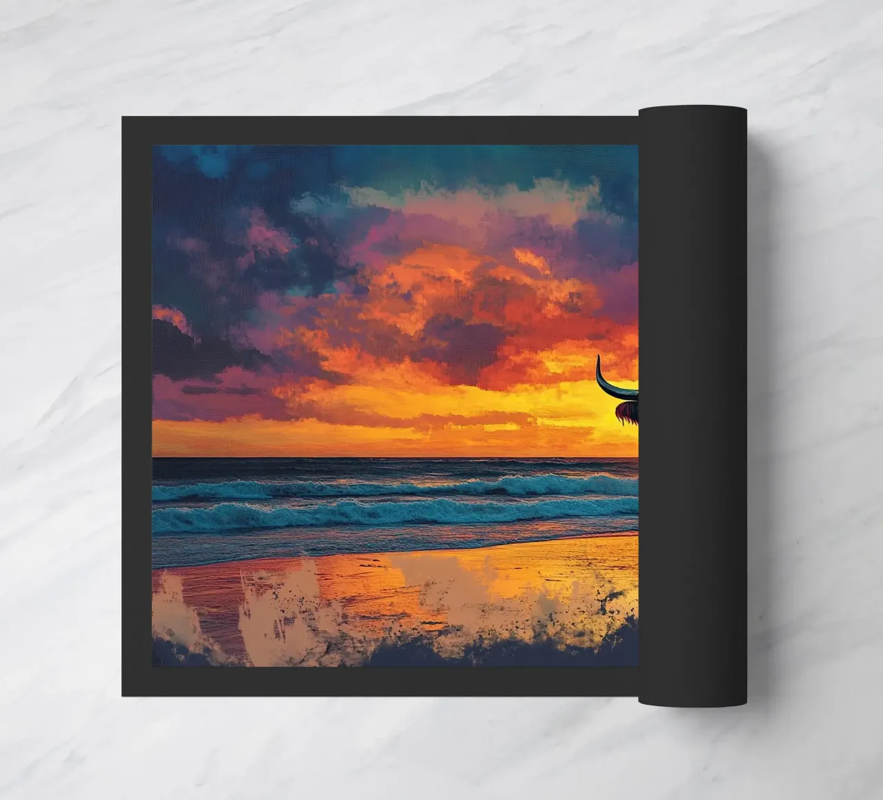 Mucca Highland am Strand zerbino da Nikis Art Studio