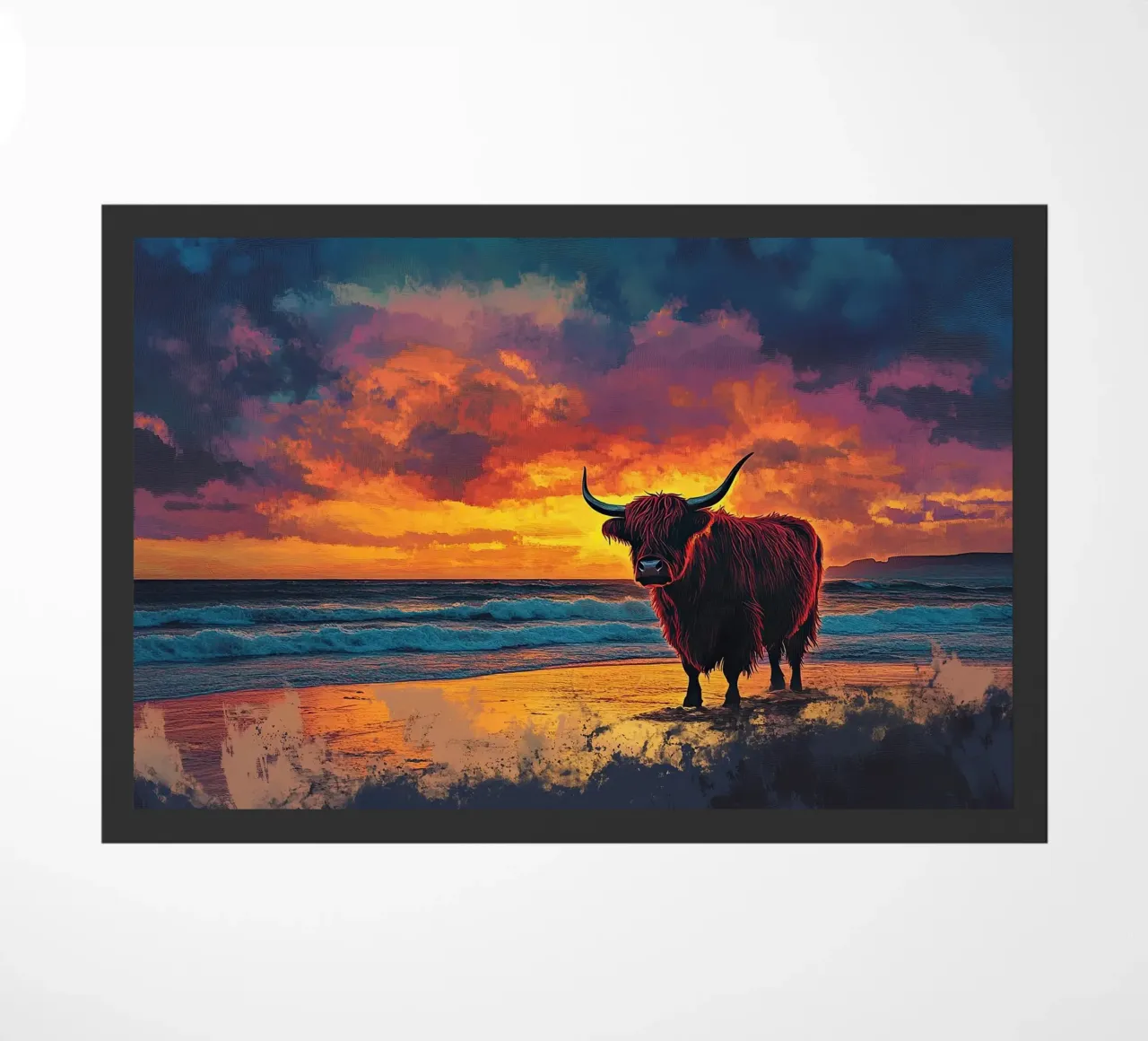 Mucca Highland am Strand zerbino da Nikis Art Studio