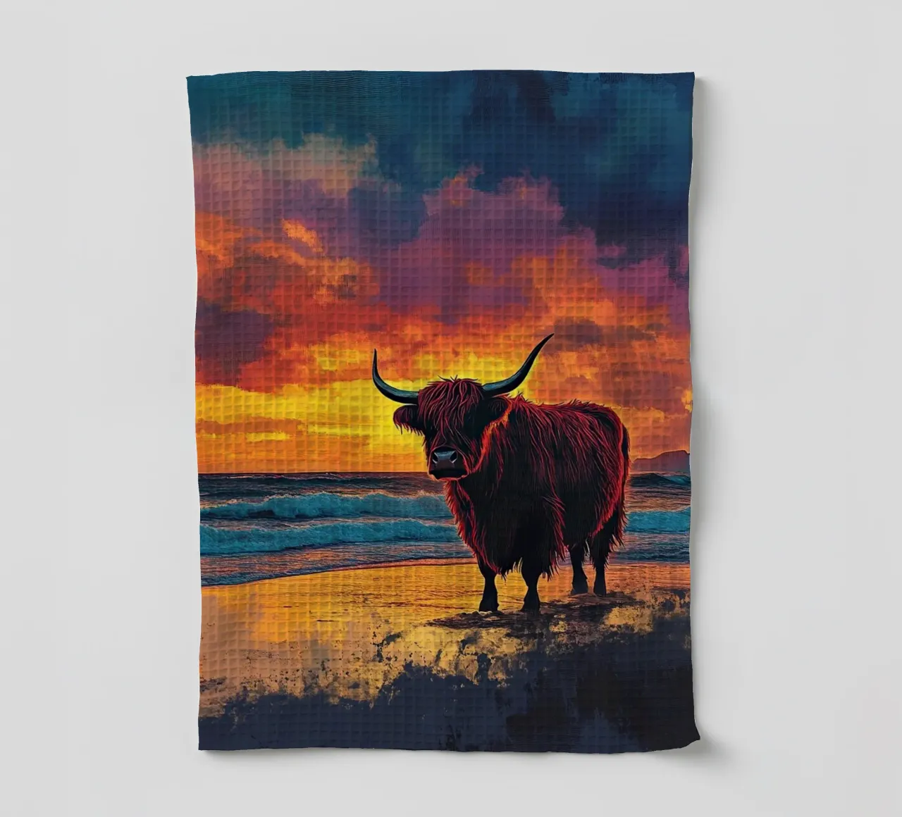 Mucca Highland am Strand canovaccio da cucina da Nikis Art Studio