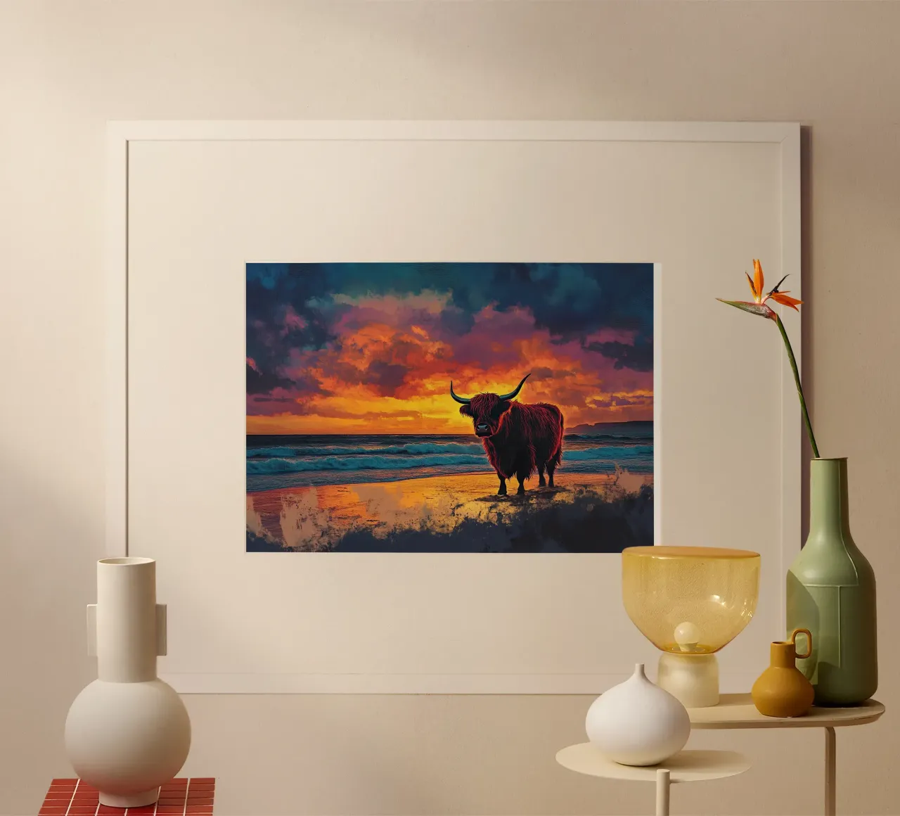 Mucca Highland am Strand carta hahnemühle da Nikis Art Studio