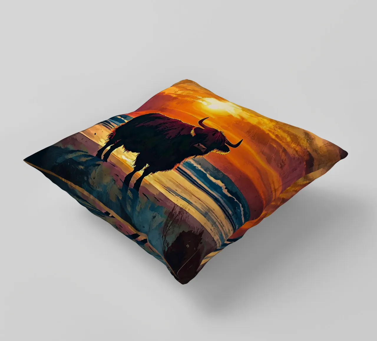 Mucca Highland am Meer cuscino da Nikis Art Studio