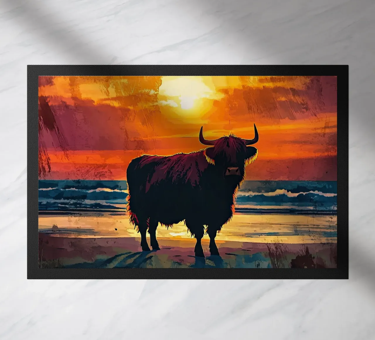 Mucca Highland am Meer zerbino da Nikis Art Studio