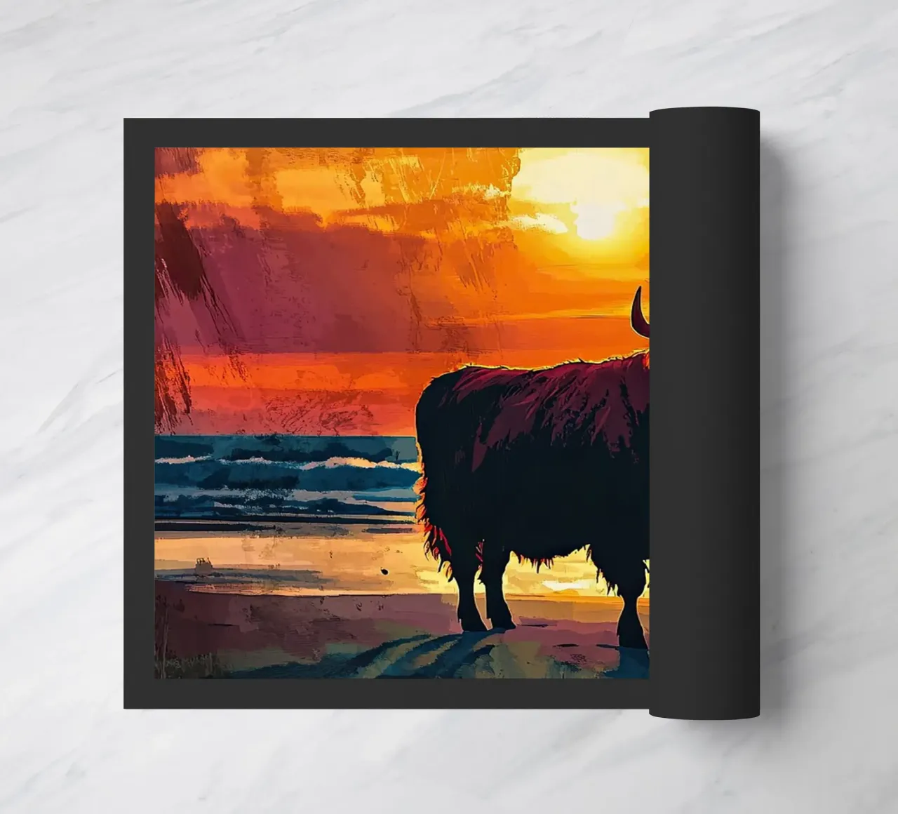Mucca Highland am Meer zerbino da Nikis Art Studio