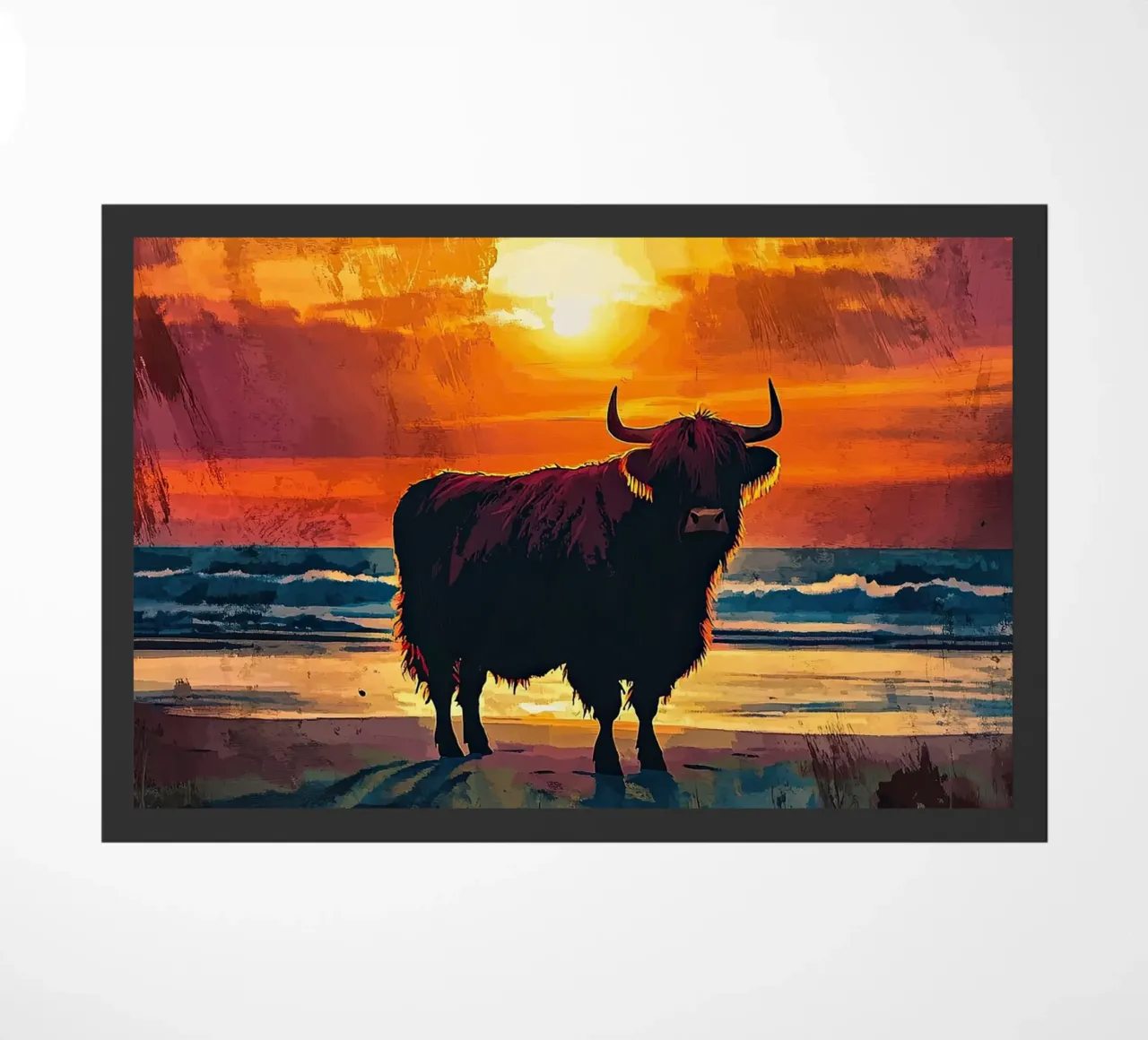 Mucca Highland am Meer zerbino da Nikis Art Studio