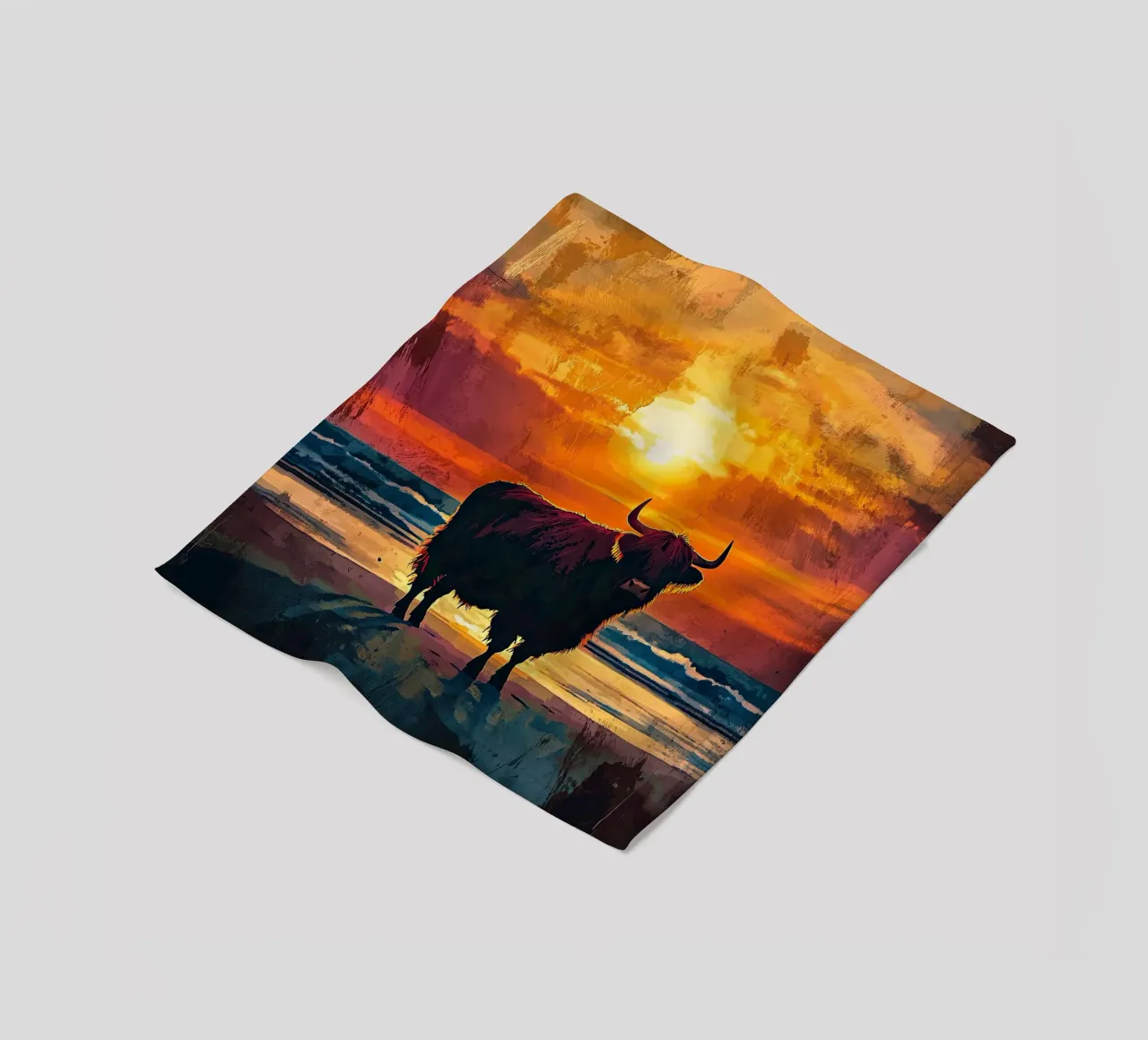 Mucca Highland am Meer coperta in pile da Nikis Art Studio