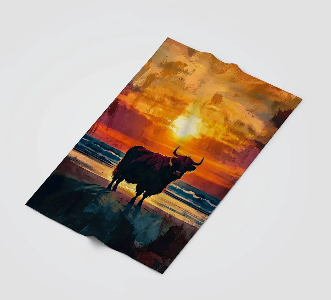 Mucca Highland am Meer coperta in pile da Nikis Art Studio