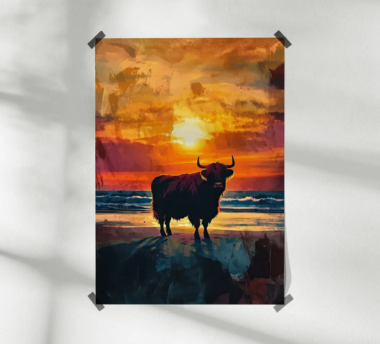 Mucca Highland am Meer carta hahnemühle da Nikis Art Studio