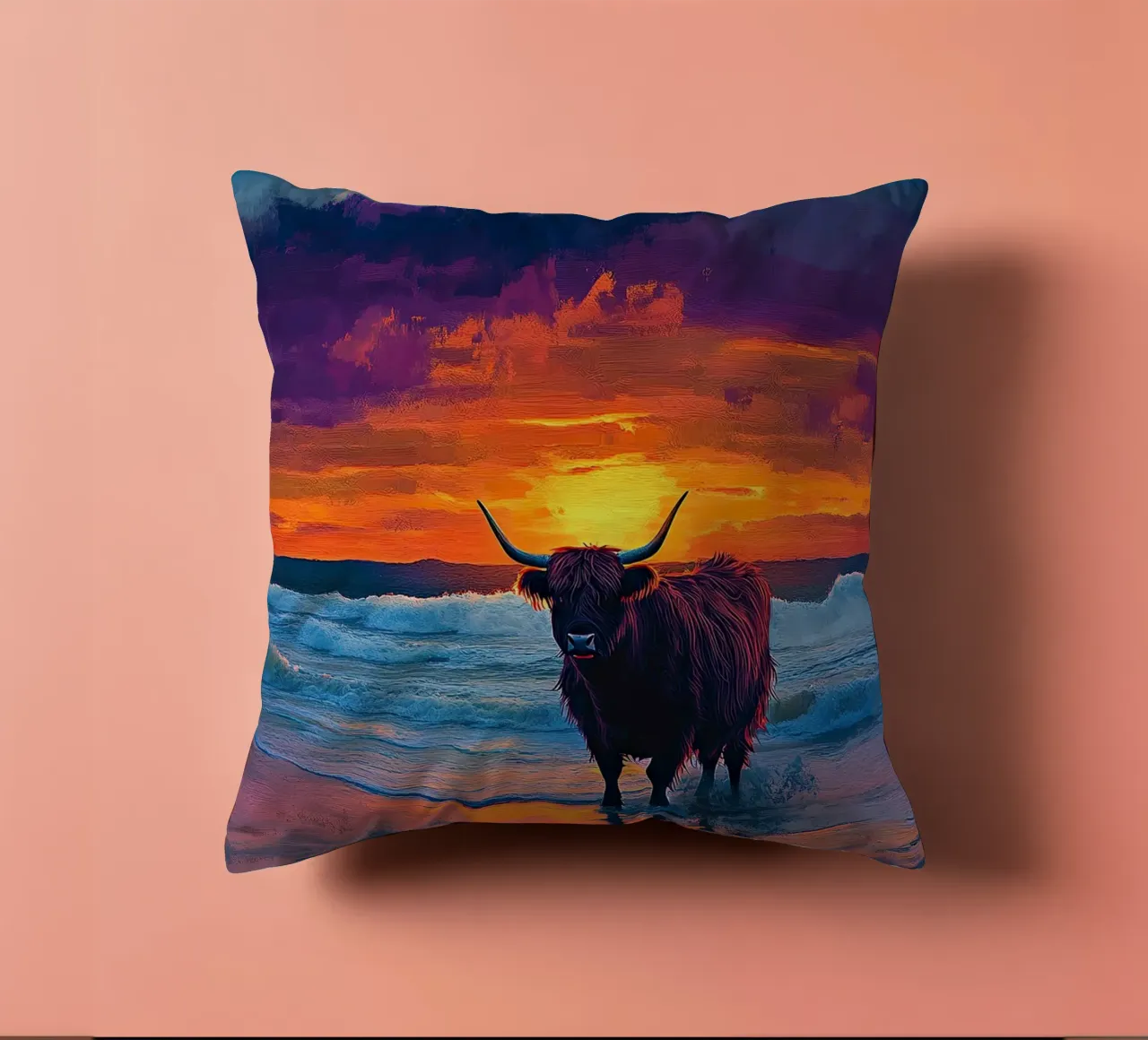 Mucca delle Highlands cuscino da Nikis Art Studio