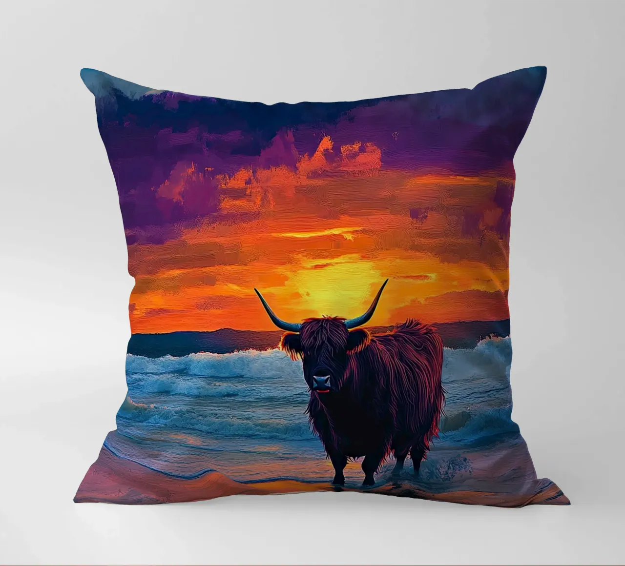 Mucca delle Highlands cuscino da Nikis Art Studio