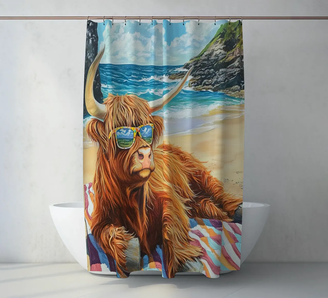Mucca delle Highlands tenda da doccia da Nikis Art Studio