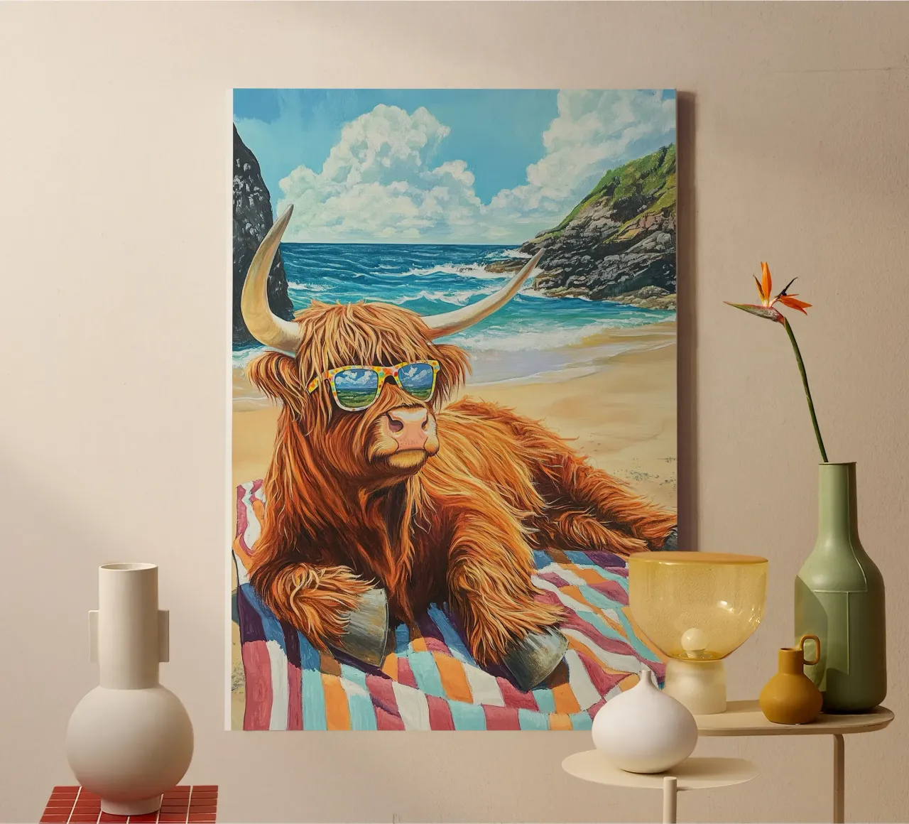 Hoogland koe canvas met Baklijst van Nikis Art Studio