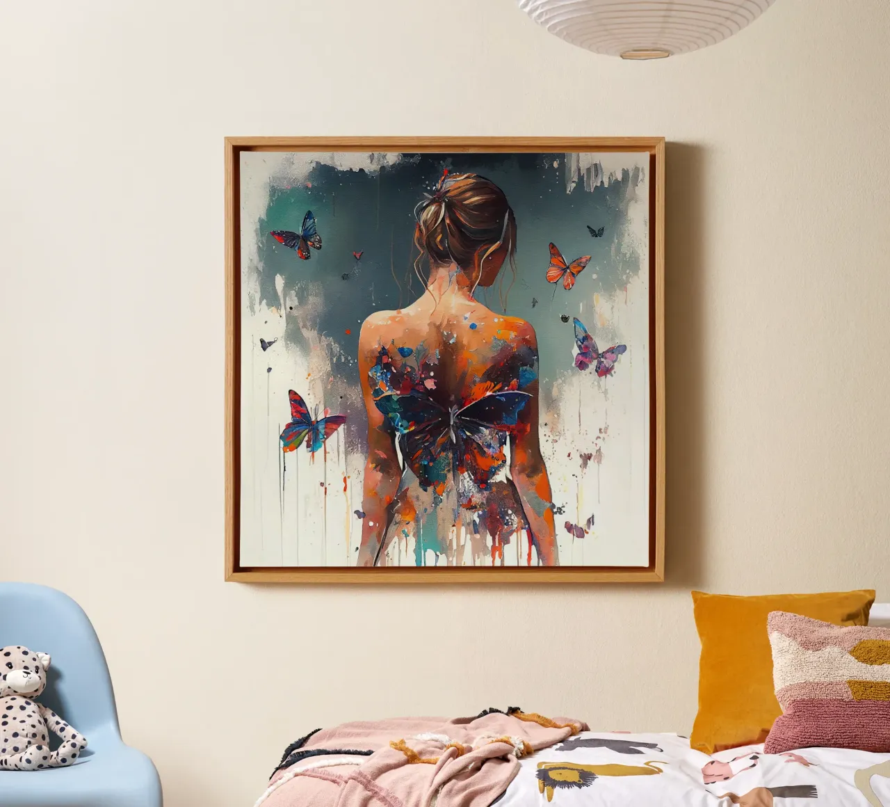 Mächtiger Schmetterling Frau Körper Leinwand mit Schattenfugenrahmen von Chromatic Fusion Studio