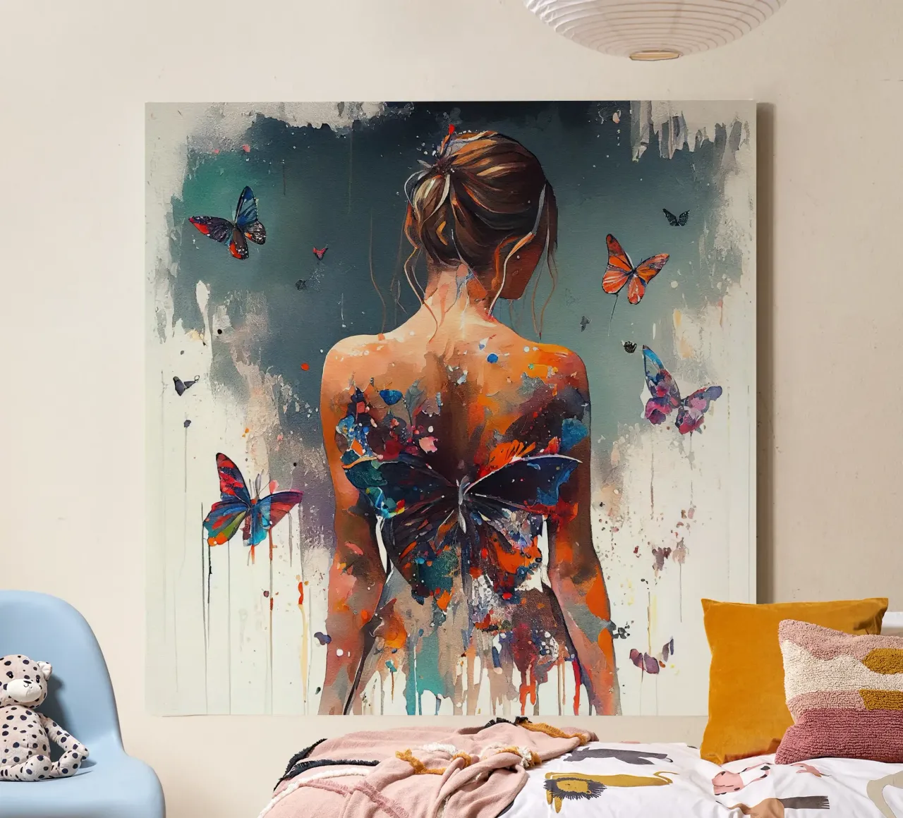Mächtiger Schmetterling Frau Körper Leinwand mit Schattenfugenrahmen von Chromatic Fusion Studio
