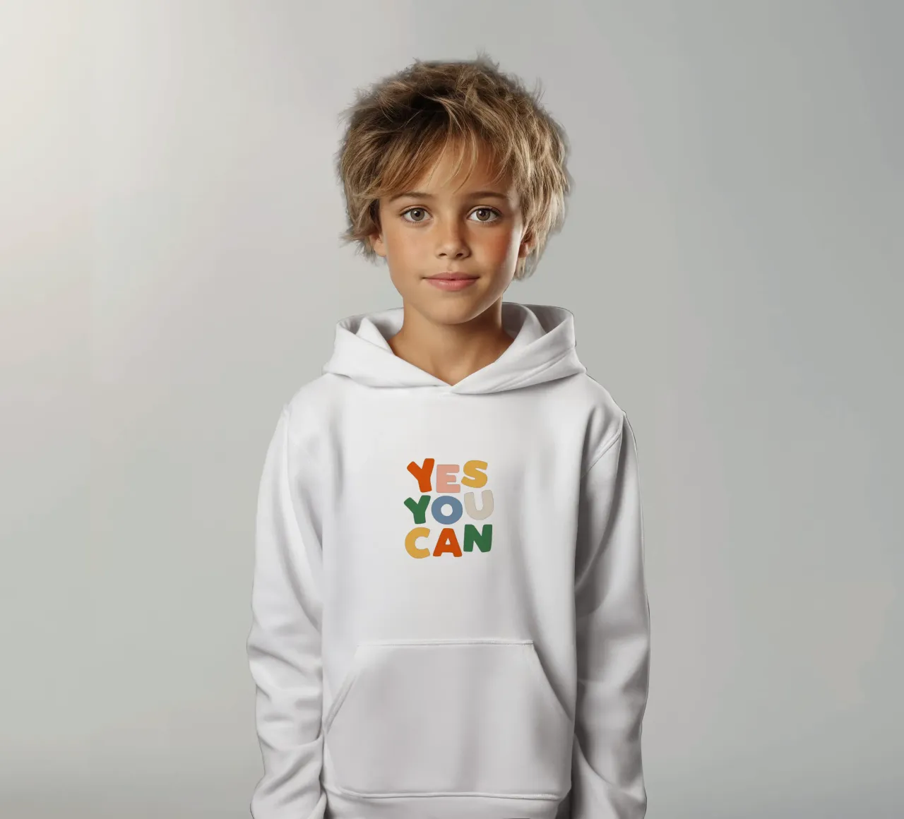 Yes You Can Design tipografico colorato felpa bambino con cappuccio da THE MOTIVATED TYPE