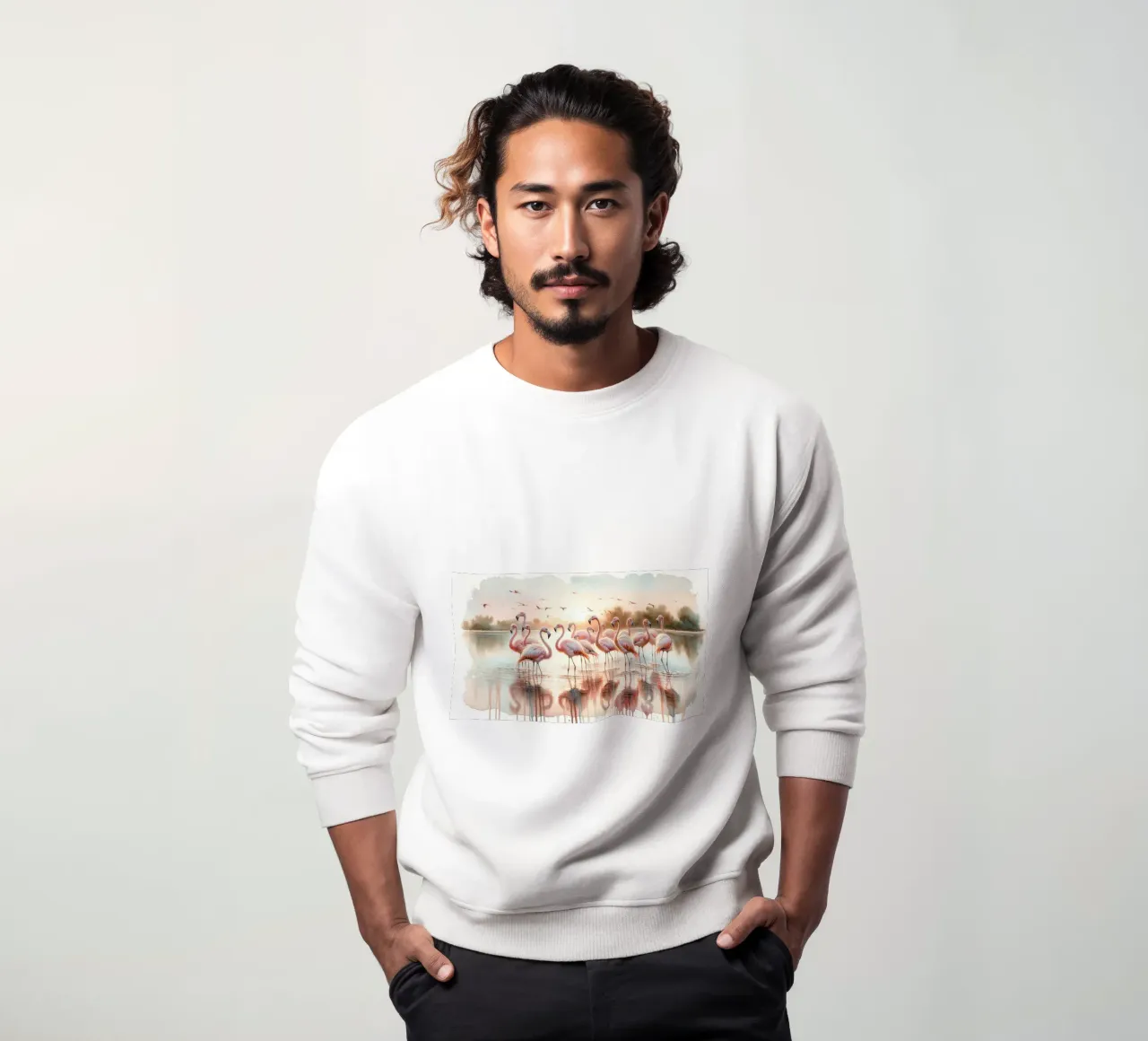 Amanecer sereno en Flamingo sudadera de Chromatic Fusion Studio