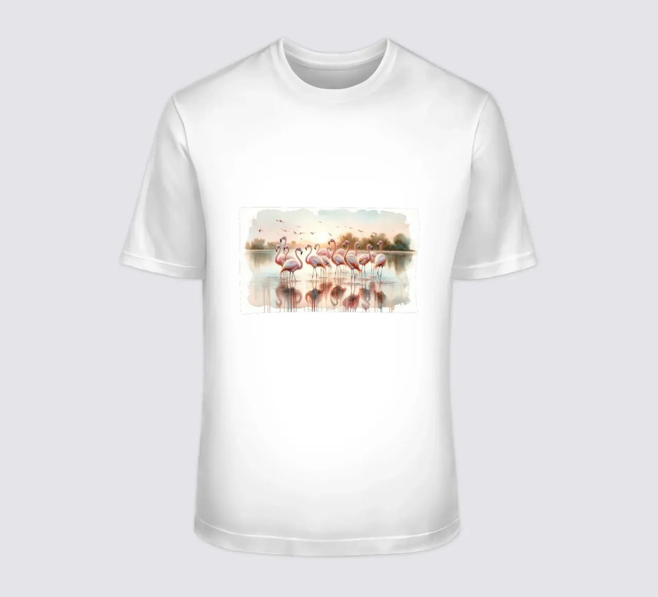 Serene Flamingo Sunrise t-shirt by Chromatic Fusion Studio