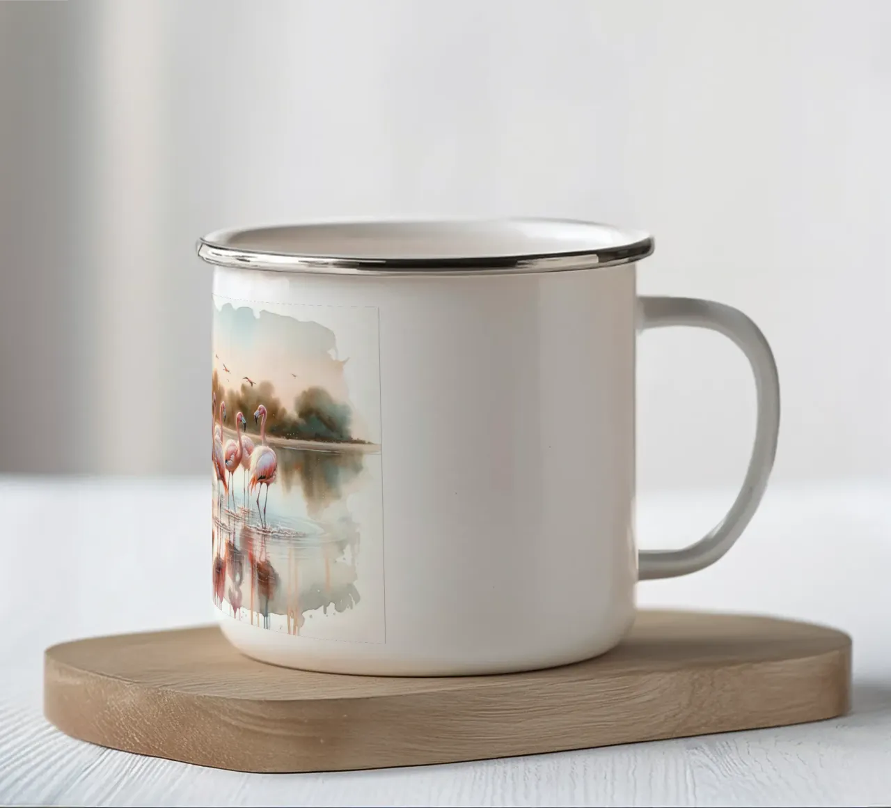 Serene Flamingo Sunrise tazza in smalto da Chromatic Fusion Studio
