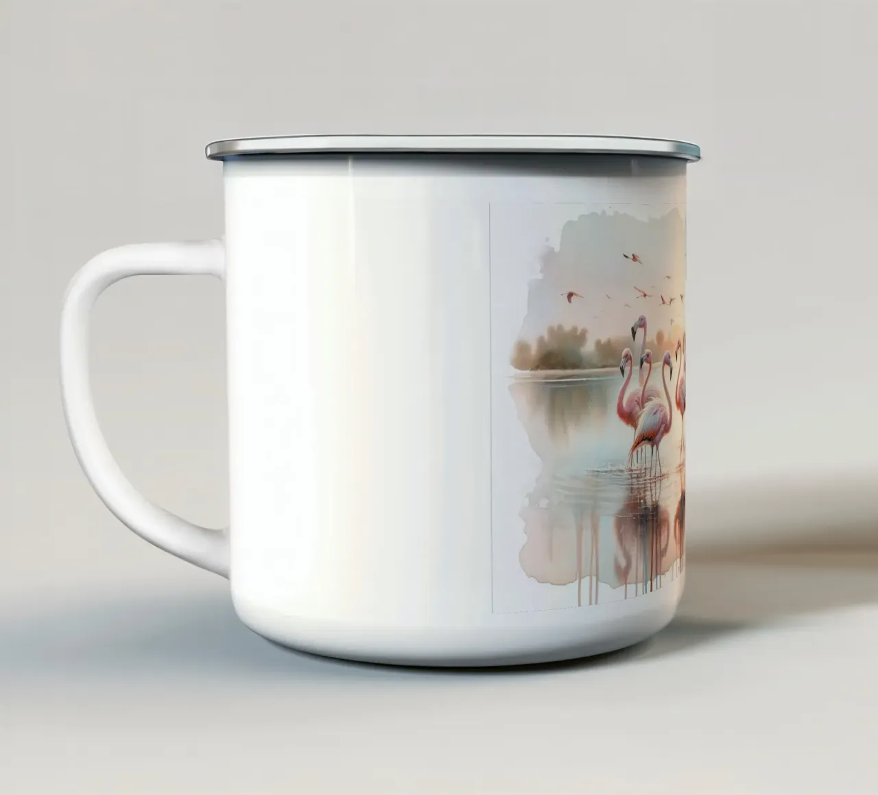 Serene Flamingo Sunrise tazza in smalto da Chromatic Fusion Studio