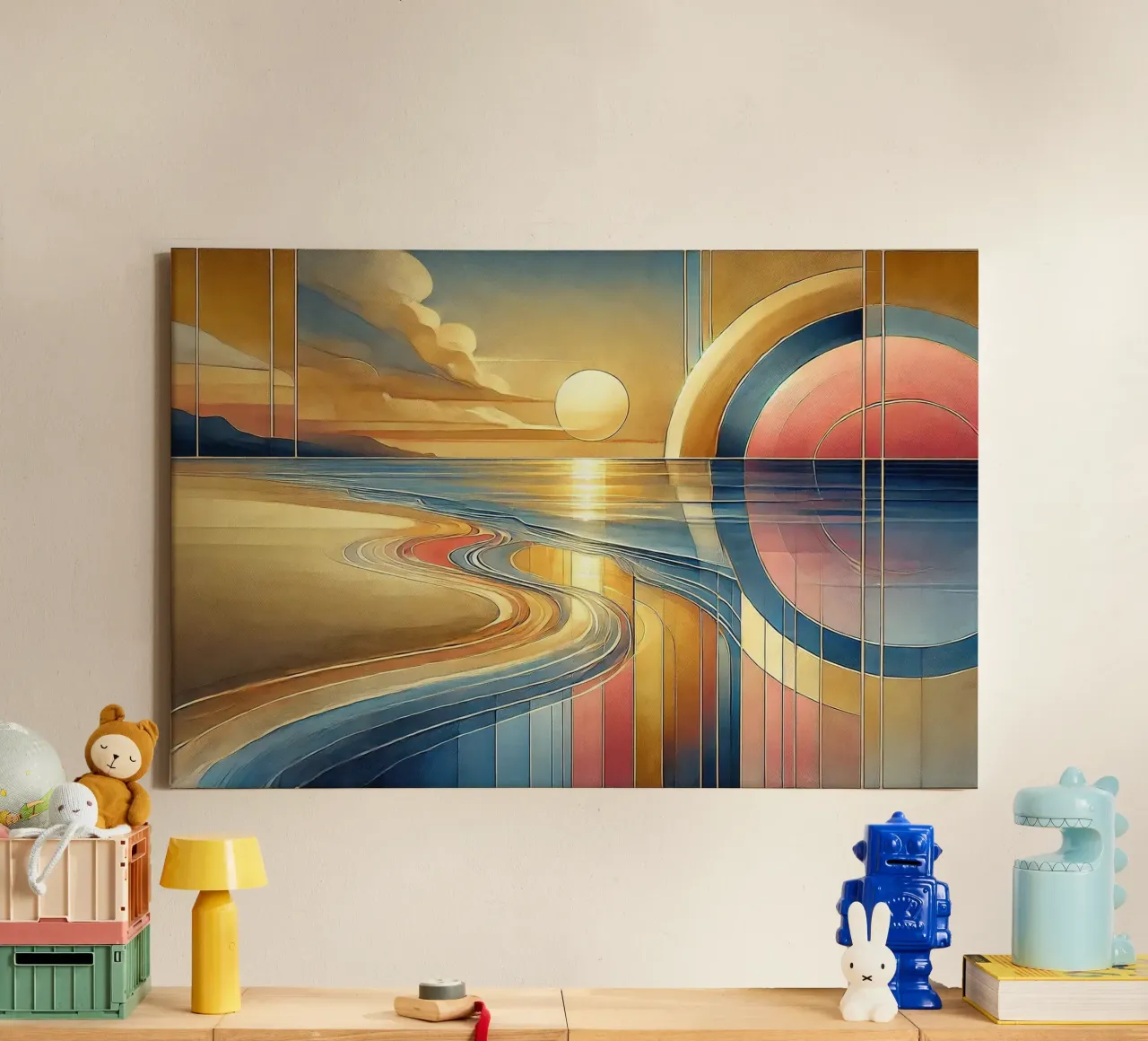 Sundown Serenity Scene in Art Deco canvas with Floater frame by Chromatic Fusion Studio