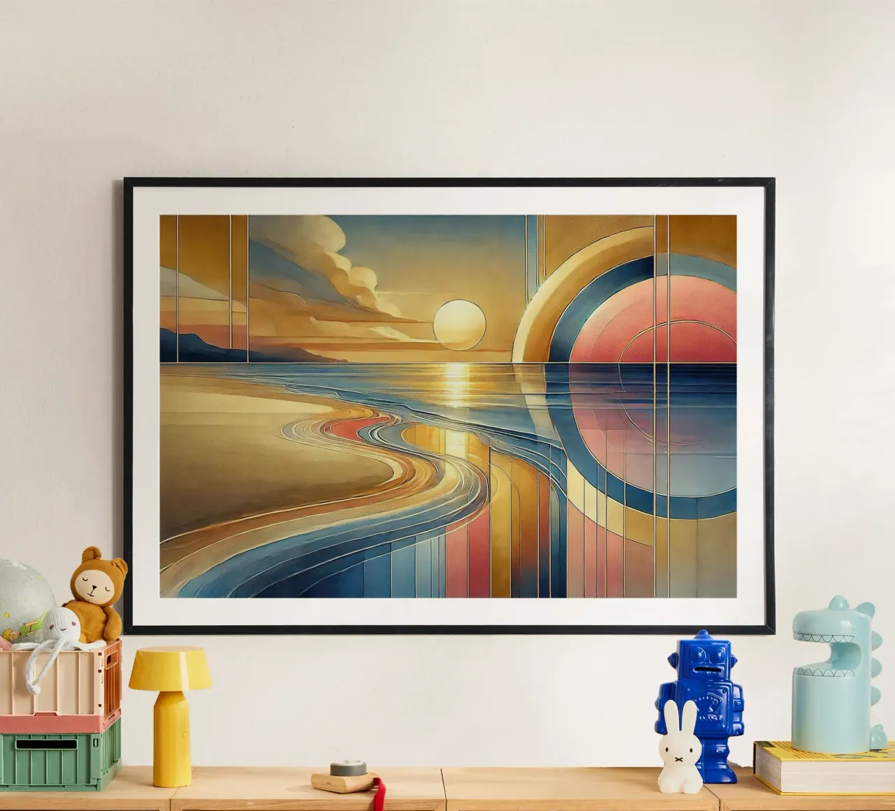 Scena di serenità al tramonto in Art Déco poster da Chromatic Fusion Studio