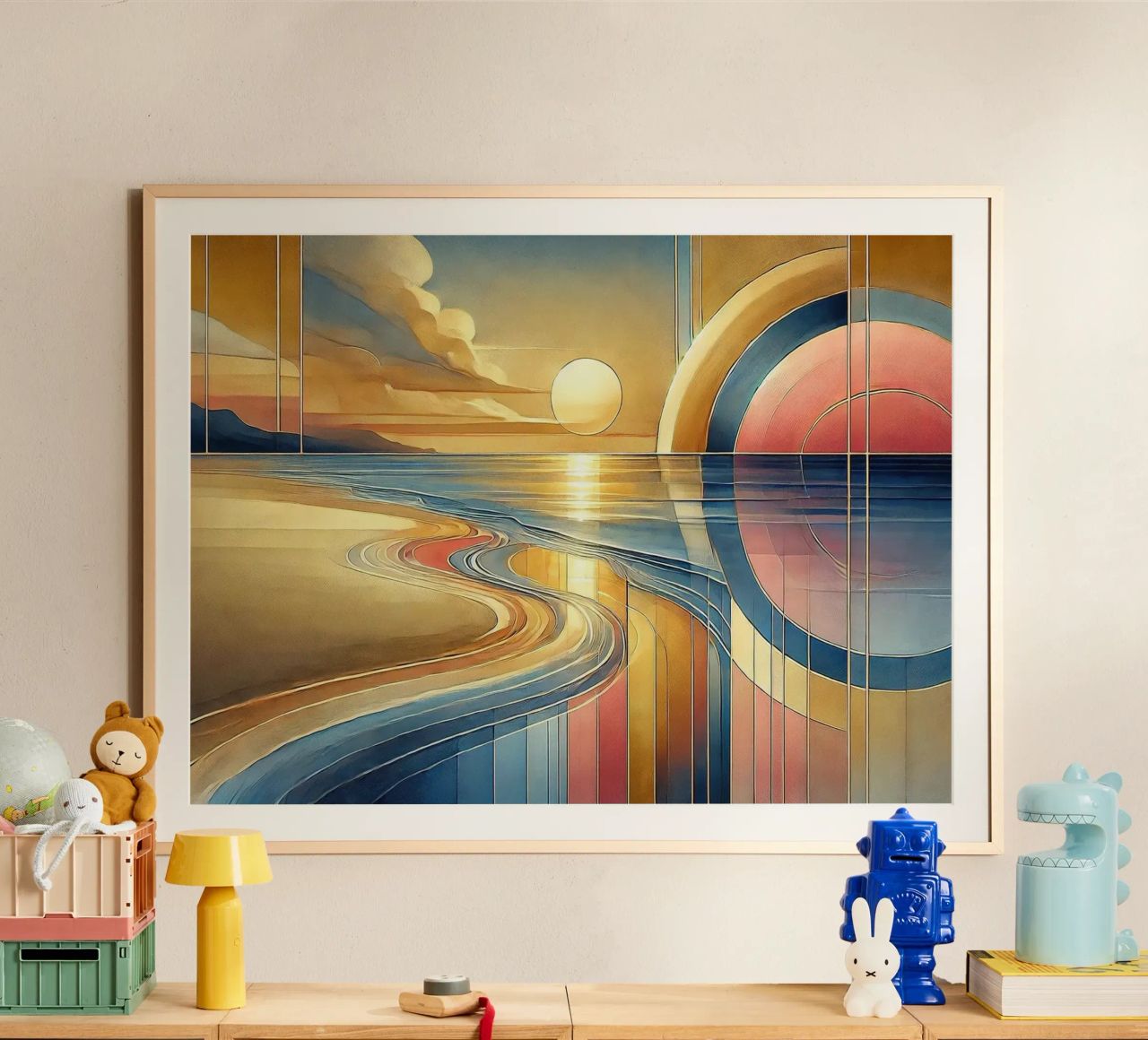 Sundown Serenity Scene in Art Deco poster by Chromatic Fusion Studio