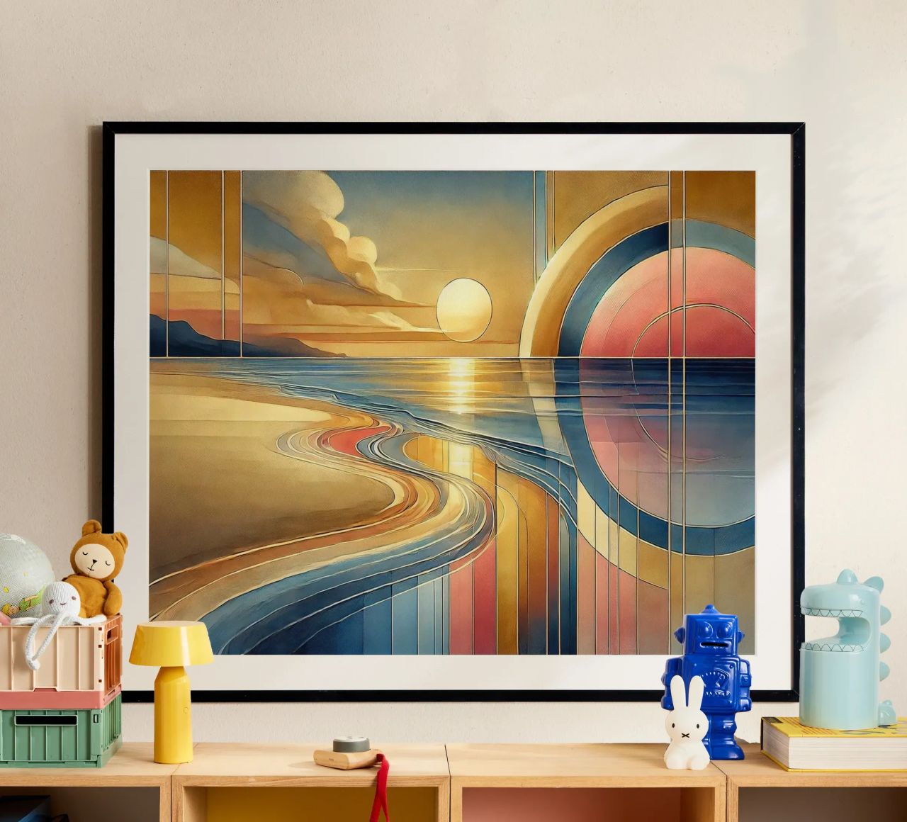 Sundown Serenity Scene in Art Deco poster by Chromatic Fusion Studio