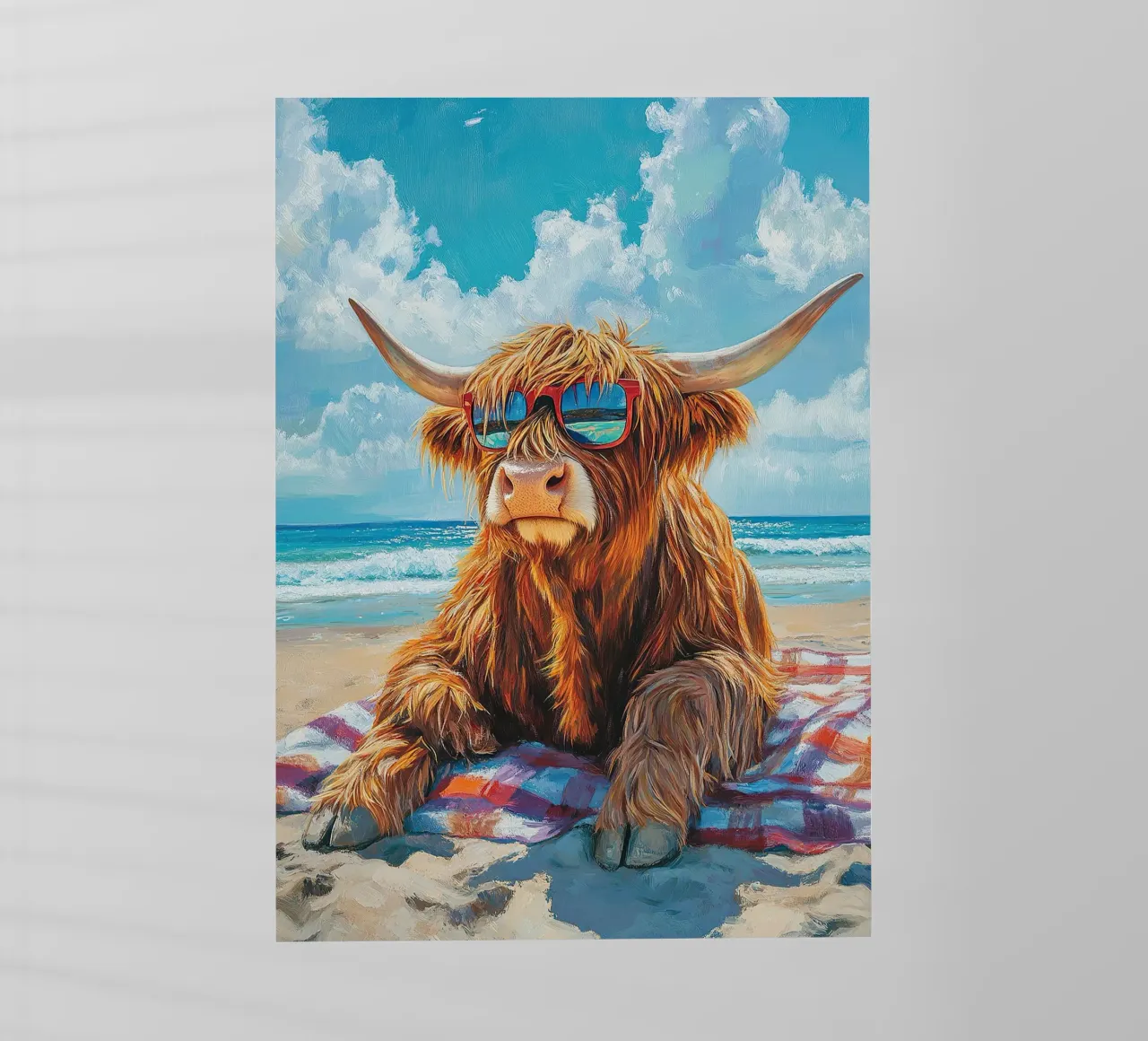 Mucca Highland am Strand pellicola backlit da Nikis Art Studio