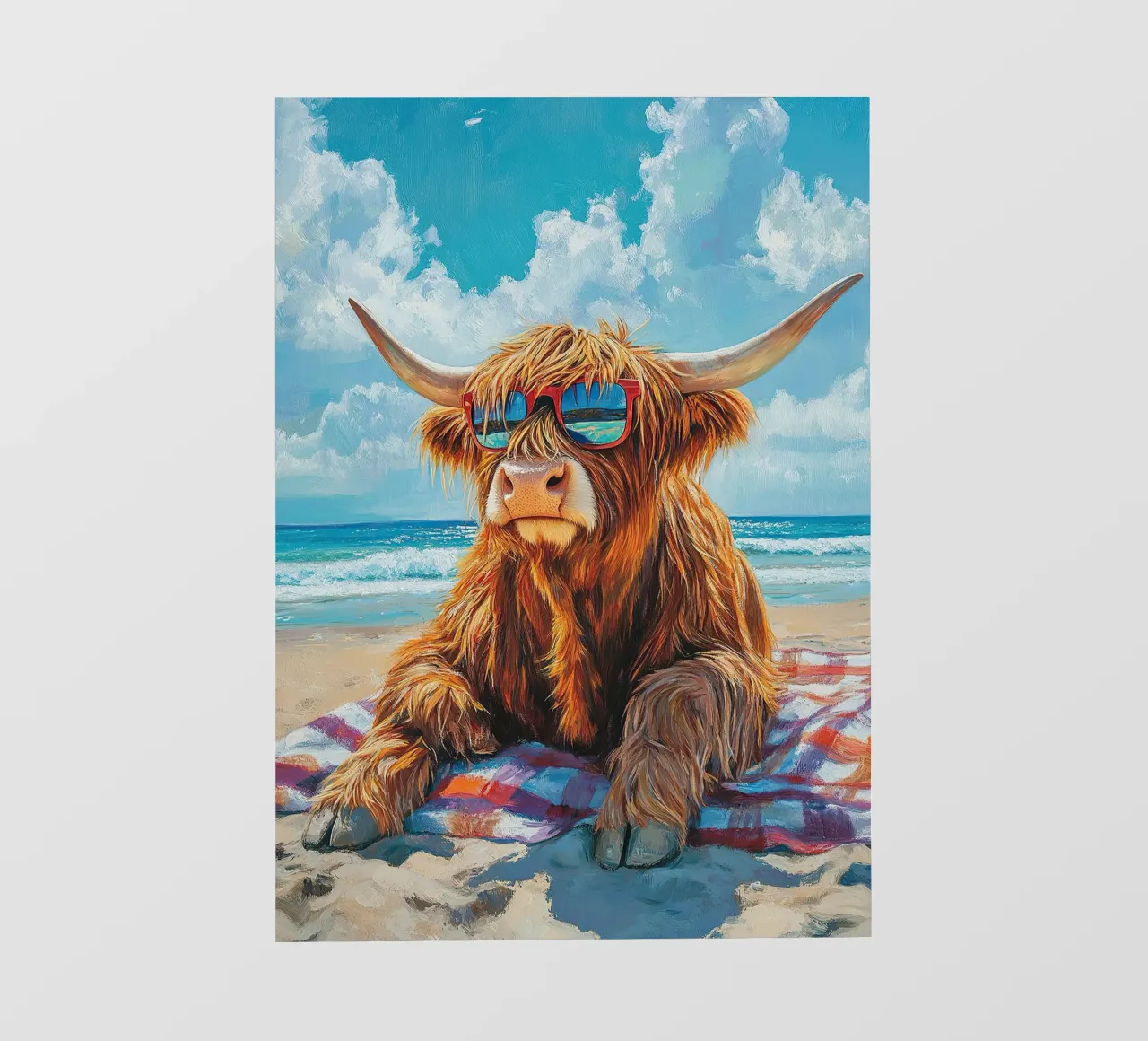 Mucca Highland am Strand pellicola backlit da Nikis Art Studio