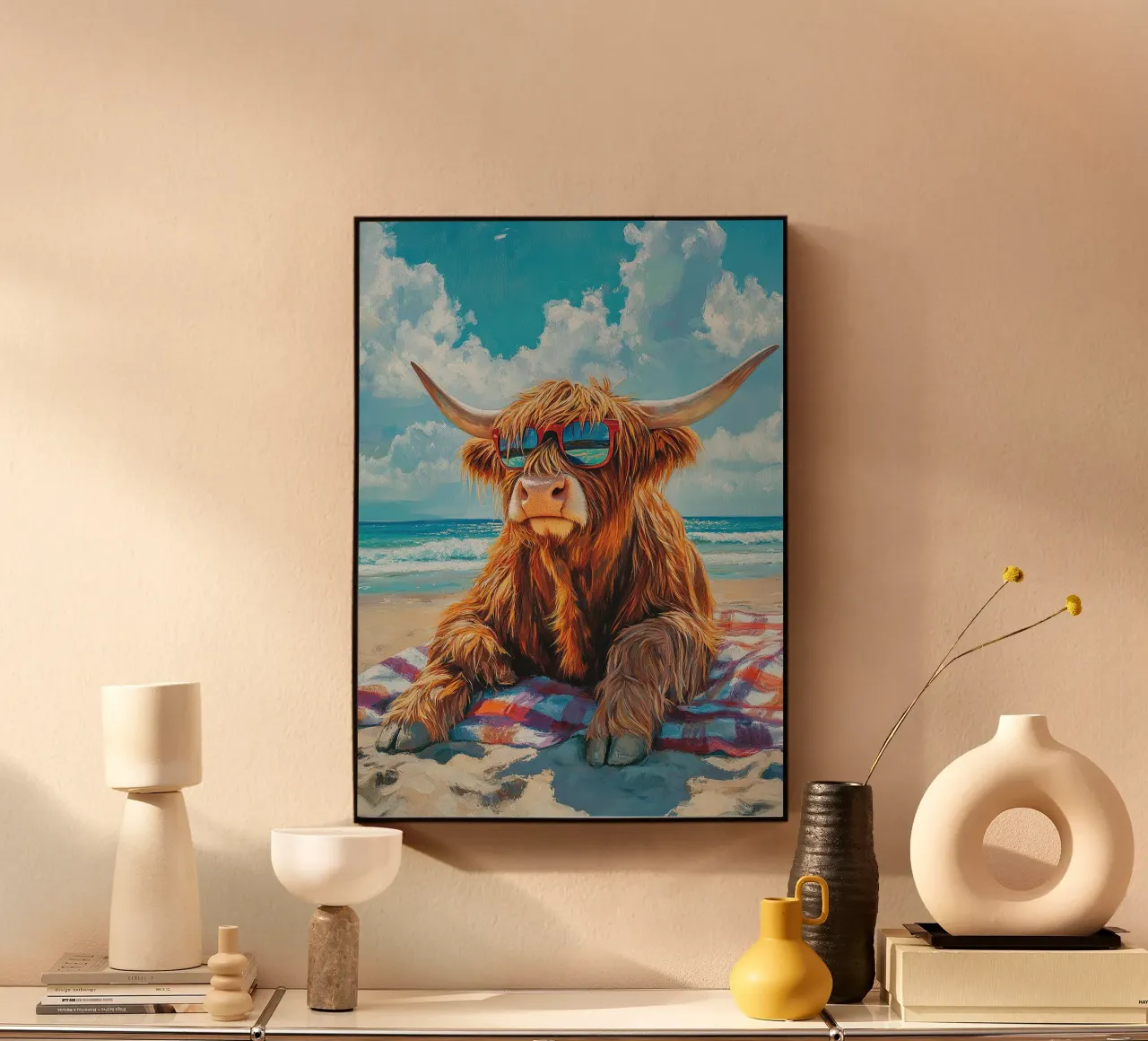 Mucca Highland am Strand alluminio dibond da Nikis Art Studio