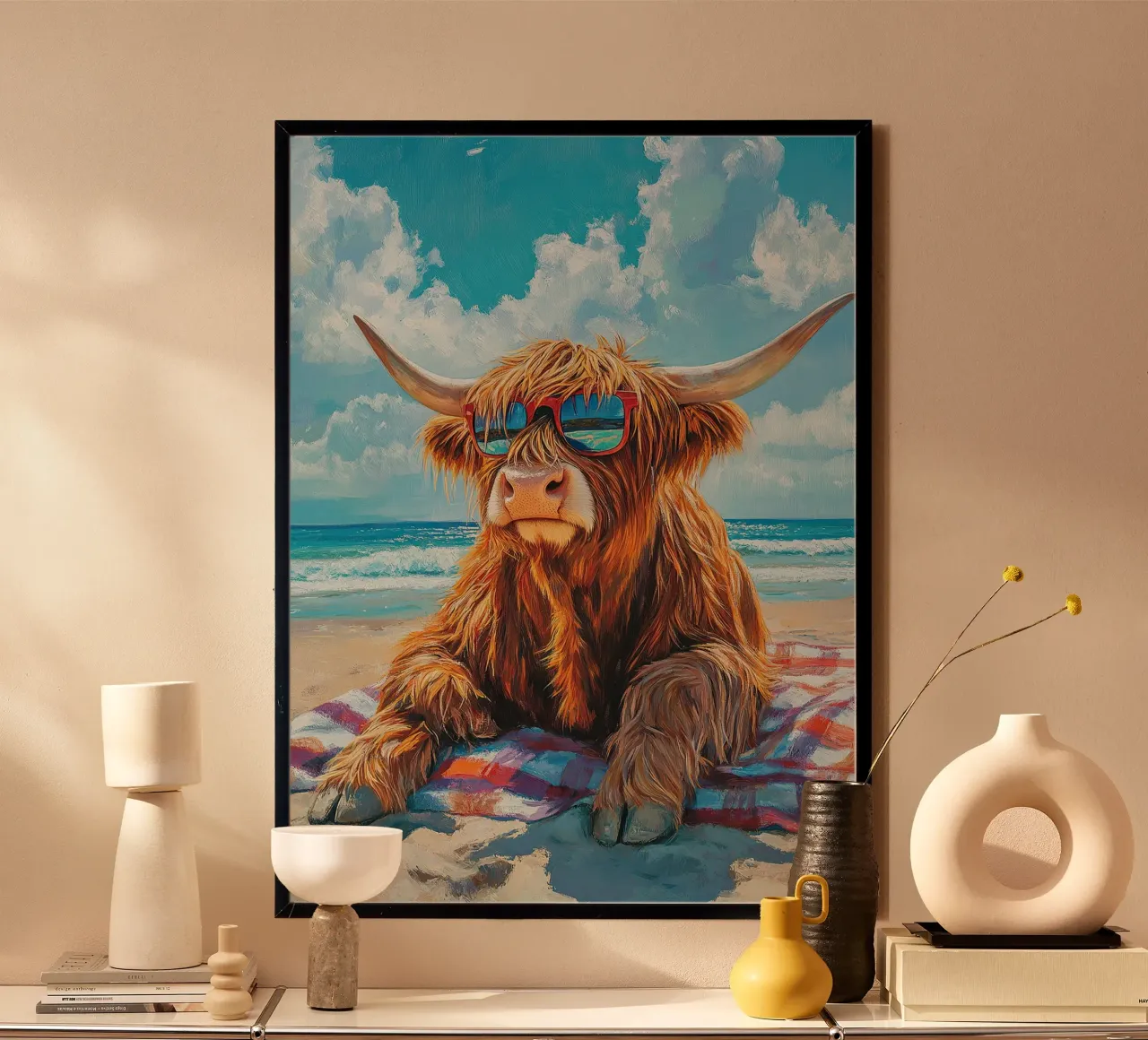 Mucca Highland am Strand carta hahnemühle da Nikis Art Studio