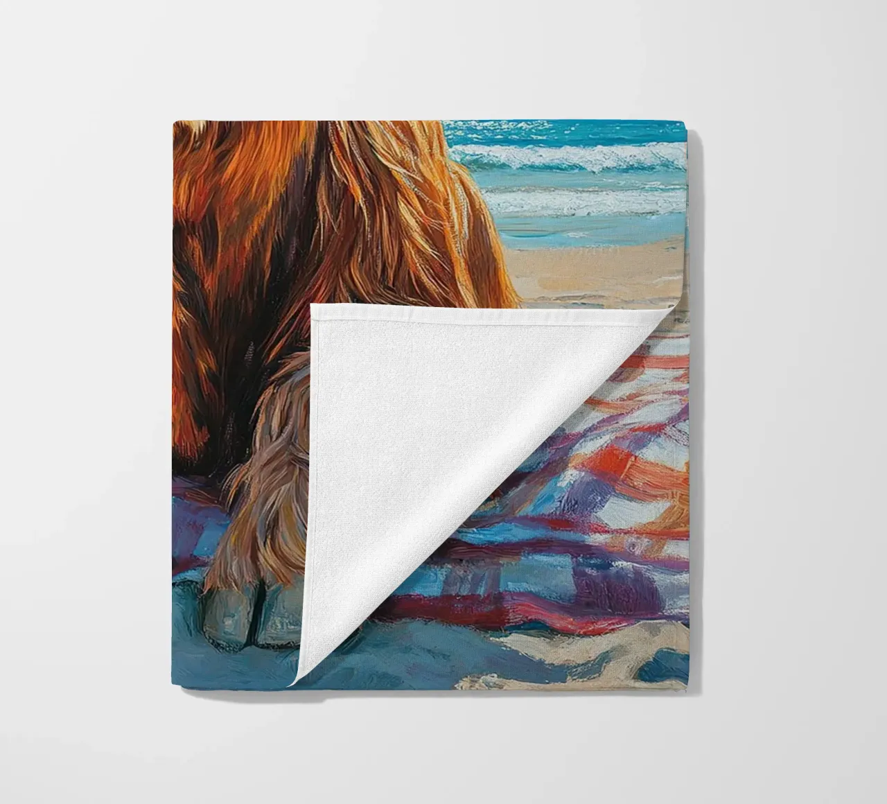 Mucca Highland am Strand telo mare da Nikis Art Studio
