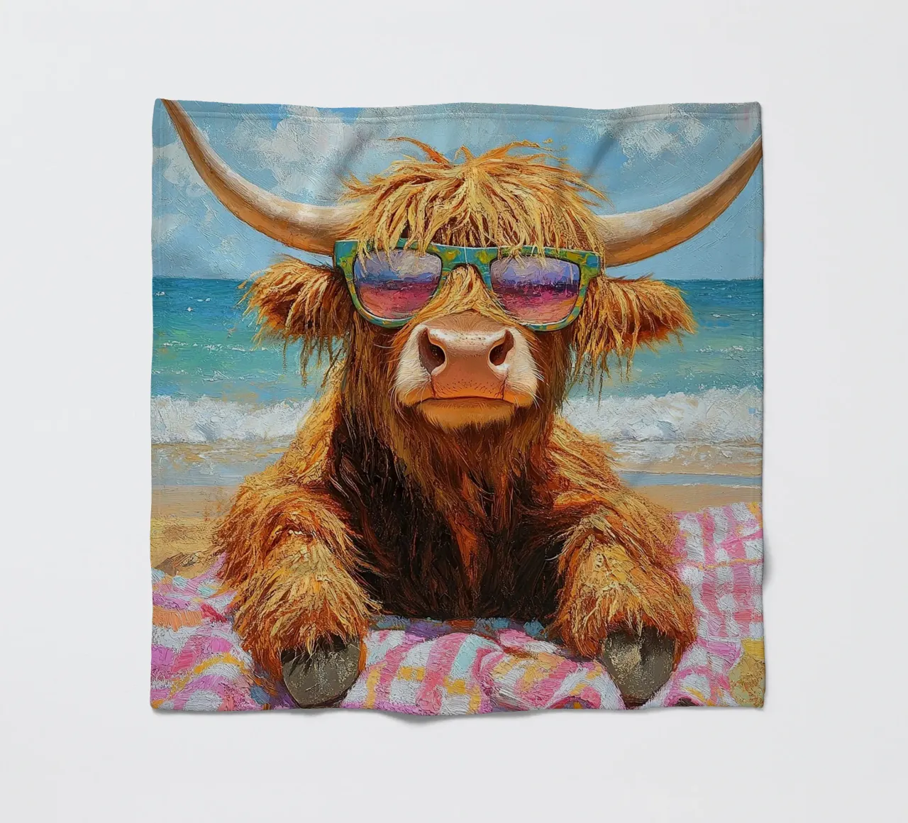 Mucca delle Highlands coperta in pile da Nikis Art Studio