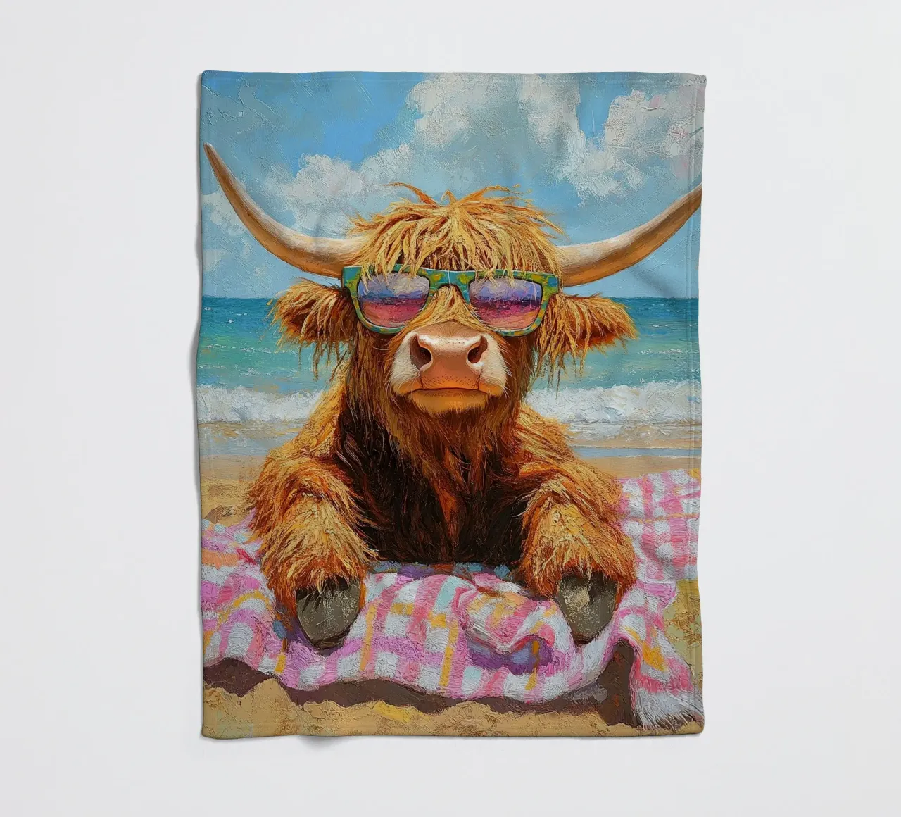 Mucca delle Highlands coperta in pile da Nikis Art Studio
