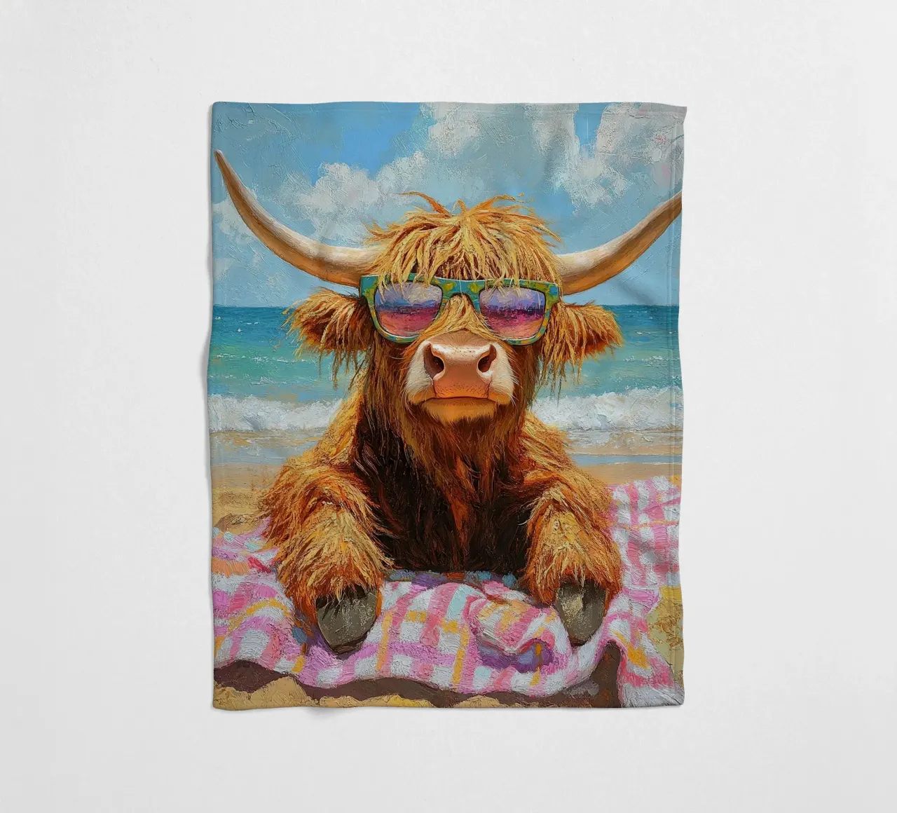 Mucca delle Highlands coperta in pile da Nikis Art Studio