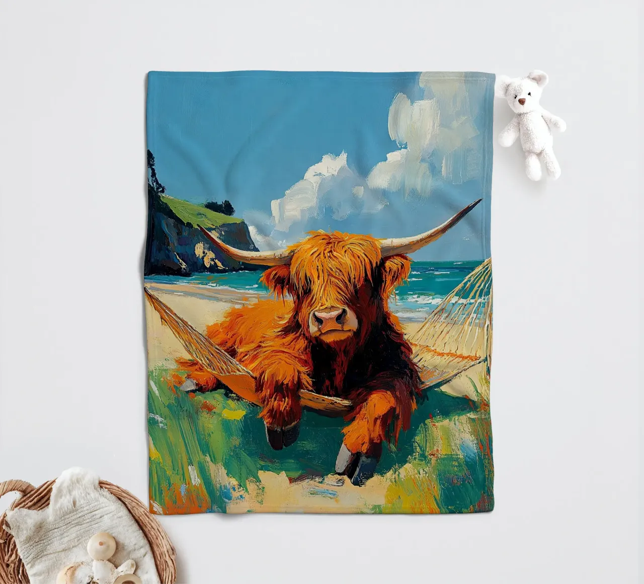 Mucca delle Highlands coperta in pile da Nikis Art Studio