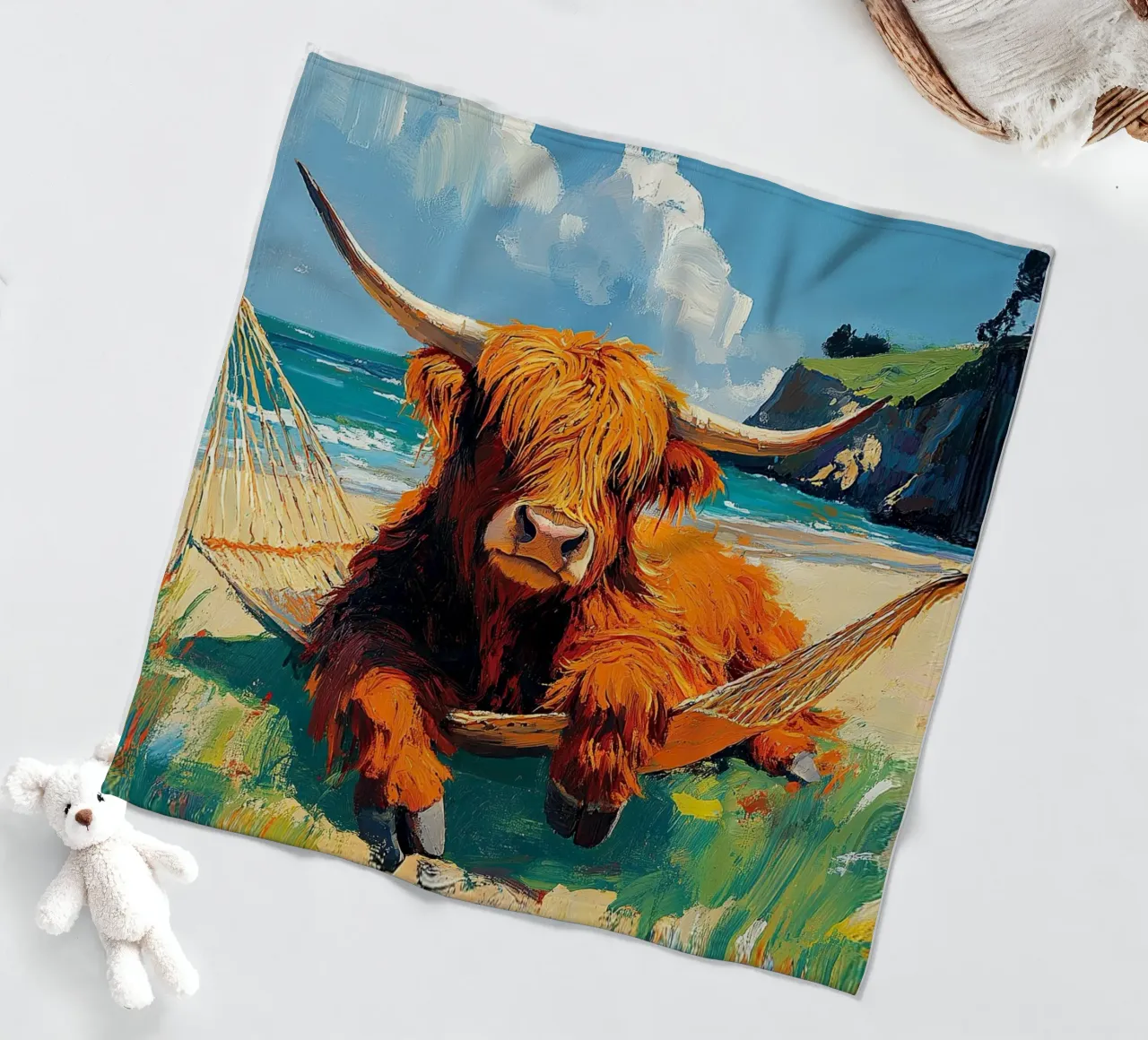 Mucca delle Highlands coperta in pile da Nikis Art Studio